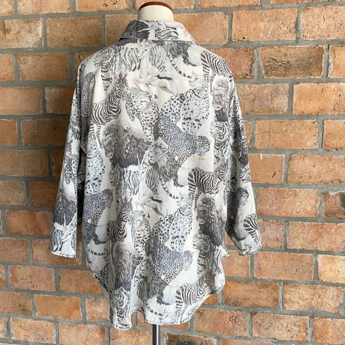 Vintage HOT STUFF Gray Safari Animal Print Shirt Size XL / US 12-14 / IT 48-50 - 14 Thumbnail