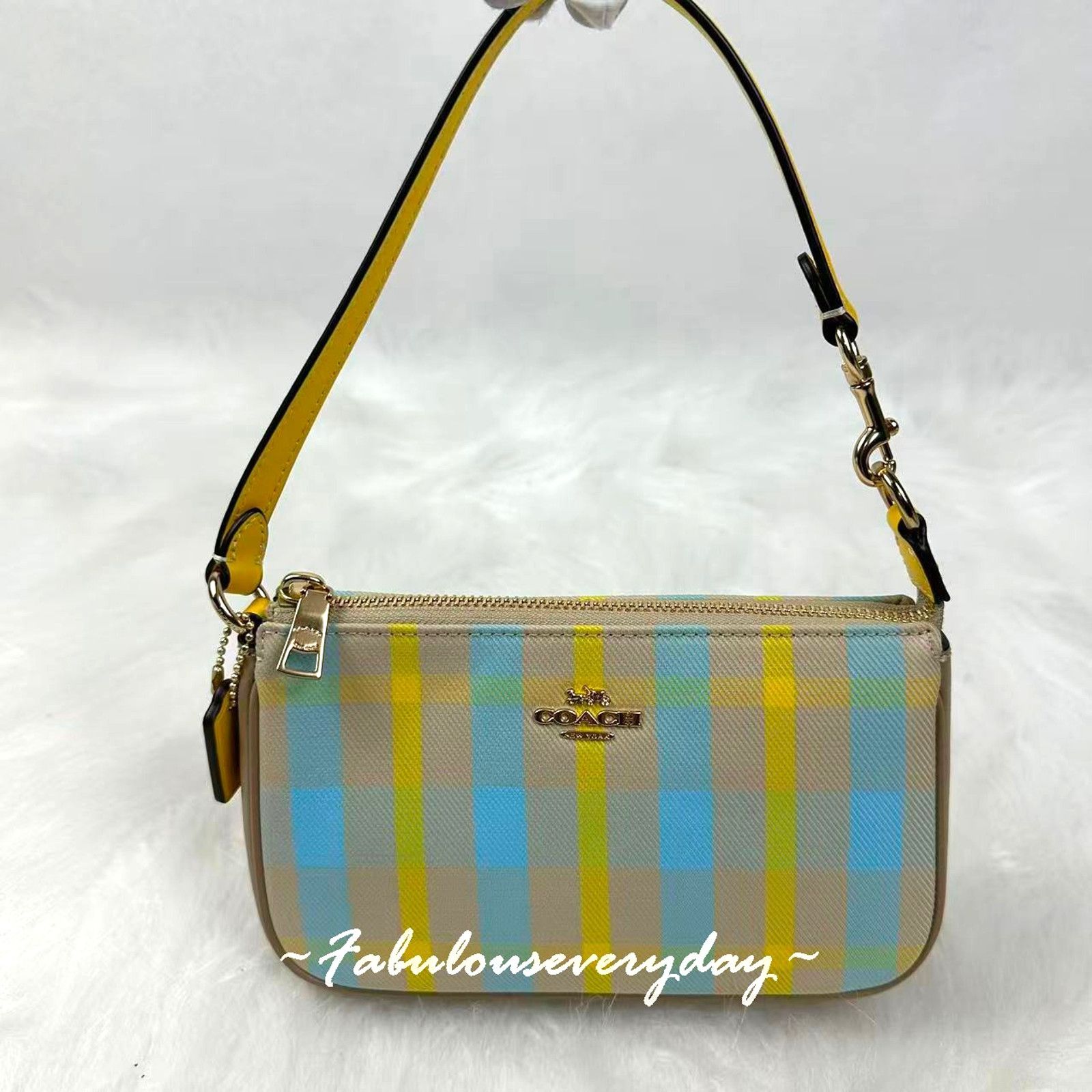 Coach Coach Nolita 19 Plaid Print Shoulder Wristlet Bright Maize Size ONE SIZE - 1 Thumbnail