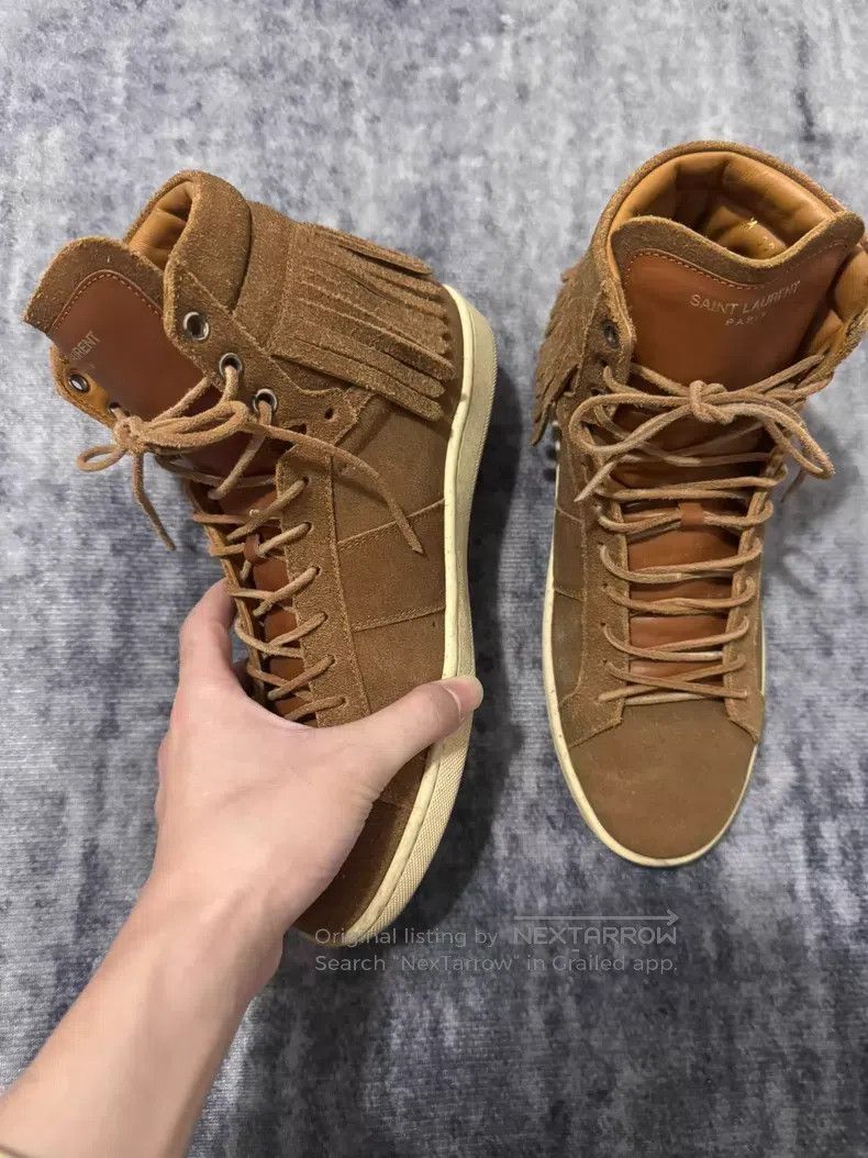 Saint Laurent Paris Saint Laurent Paris High-Top Suede Furry Fringe Sneakers Size US 6.5 / EU 39-40 - 2 Thumbnail