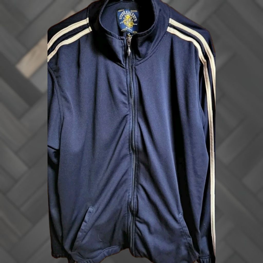 Vintage VINTAGE Track Jacket Mens XL Striped Sleeves Full Zip Navy Blue Size US XL / EU 56 / 4 - 1 Thumbnail