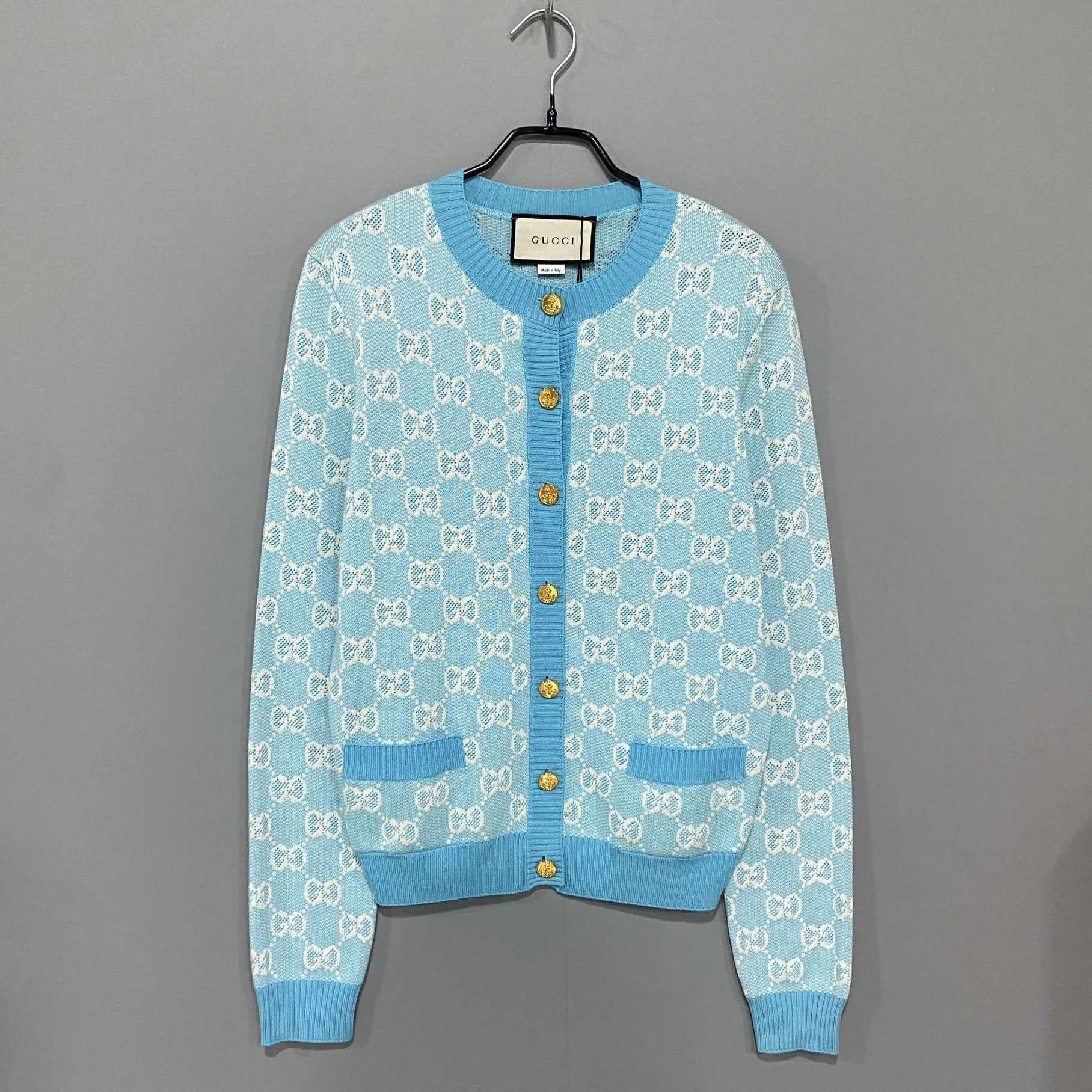 Gucci GUCCI sky blue gold button cardigan S Size S / US 4 / IT 40 - 1 Thumbnail