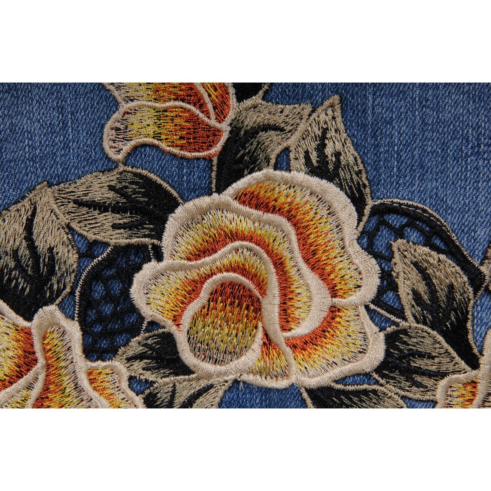 Oro Los Angeles Floral Embroidery Jean Denim Trucker Jacket Shearling Collar Size US L / EU 52-54 / 3 - 7 Thumbnail