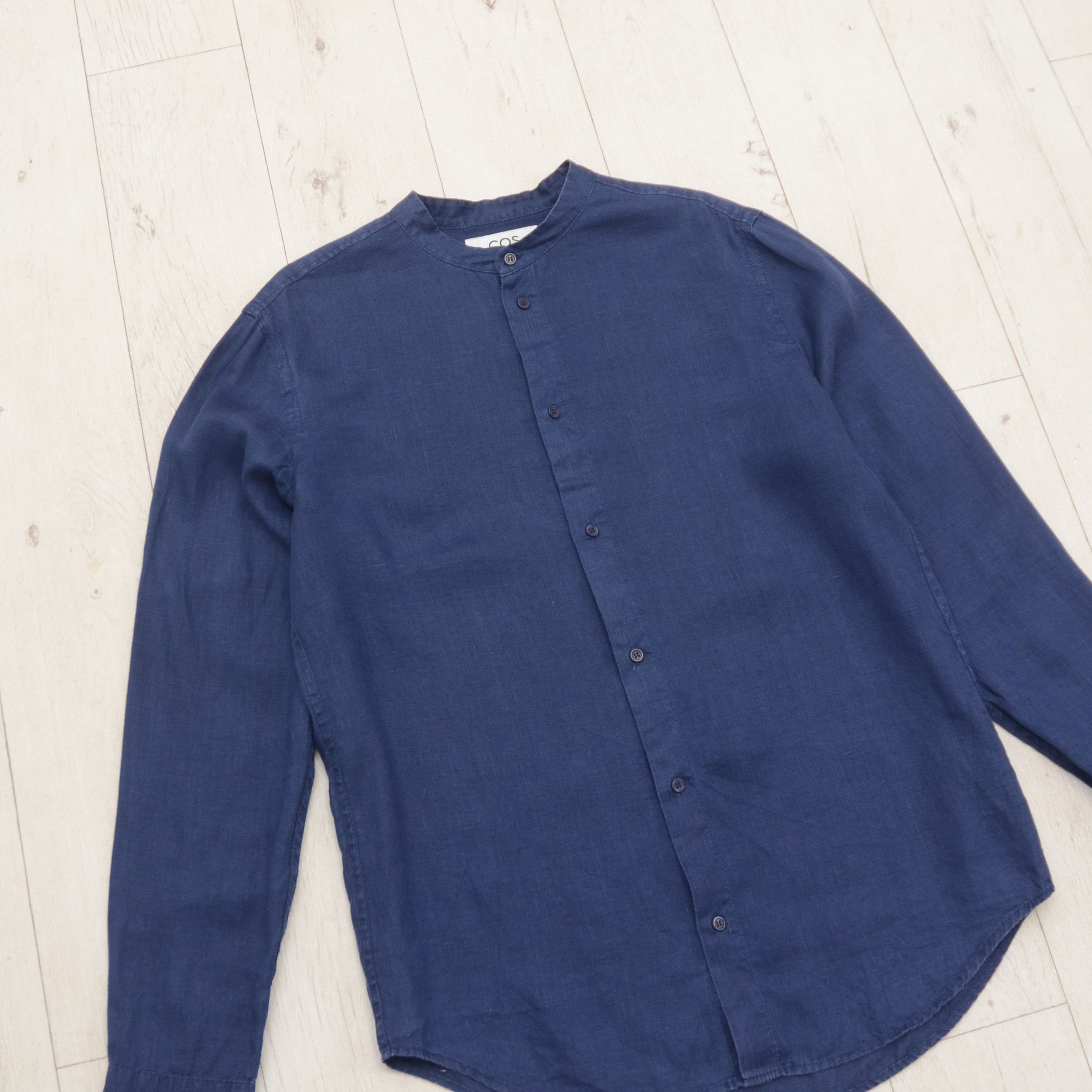 Cos COS Mandarin Collar Hemp Shirt Navy Blue Size S Sustainable Size US S / EU 44-46 / 1 - 2 Thumbnail