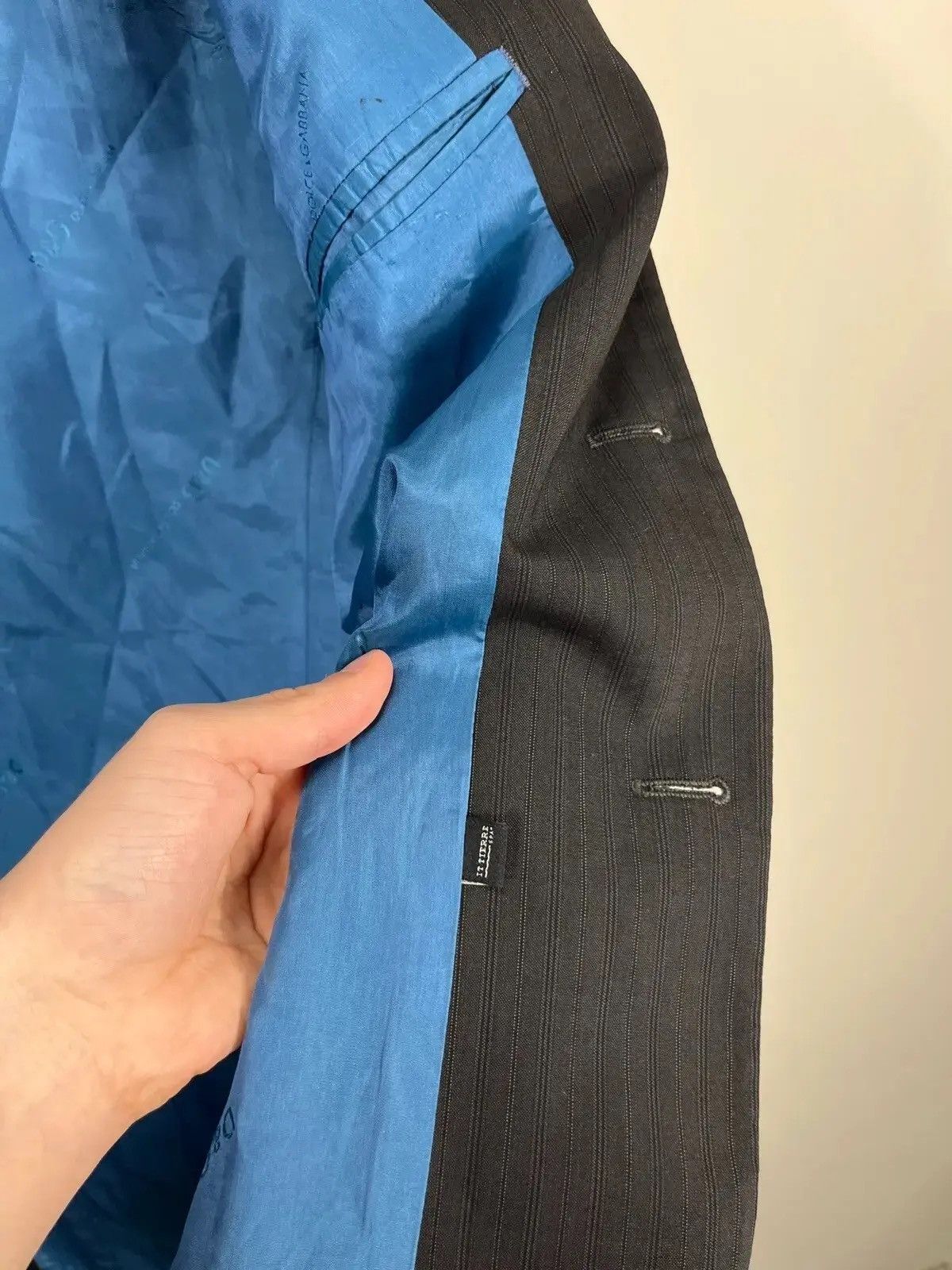 Dolce & Gabbana × Vintage Vintage Dolce & Gabanna Striped Dark Gray Wool Blazer Jacket Size 42R - 9 Thumbnail