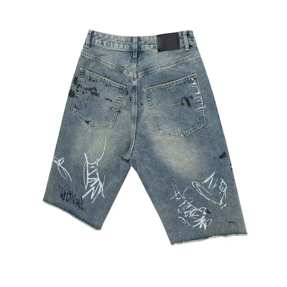 Designer Design Distressed Graffiti Printed Wide Leg Baggy Shorts Size US 32 / EU 48 - 4 Thumbnail