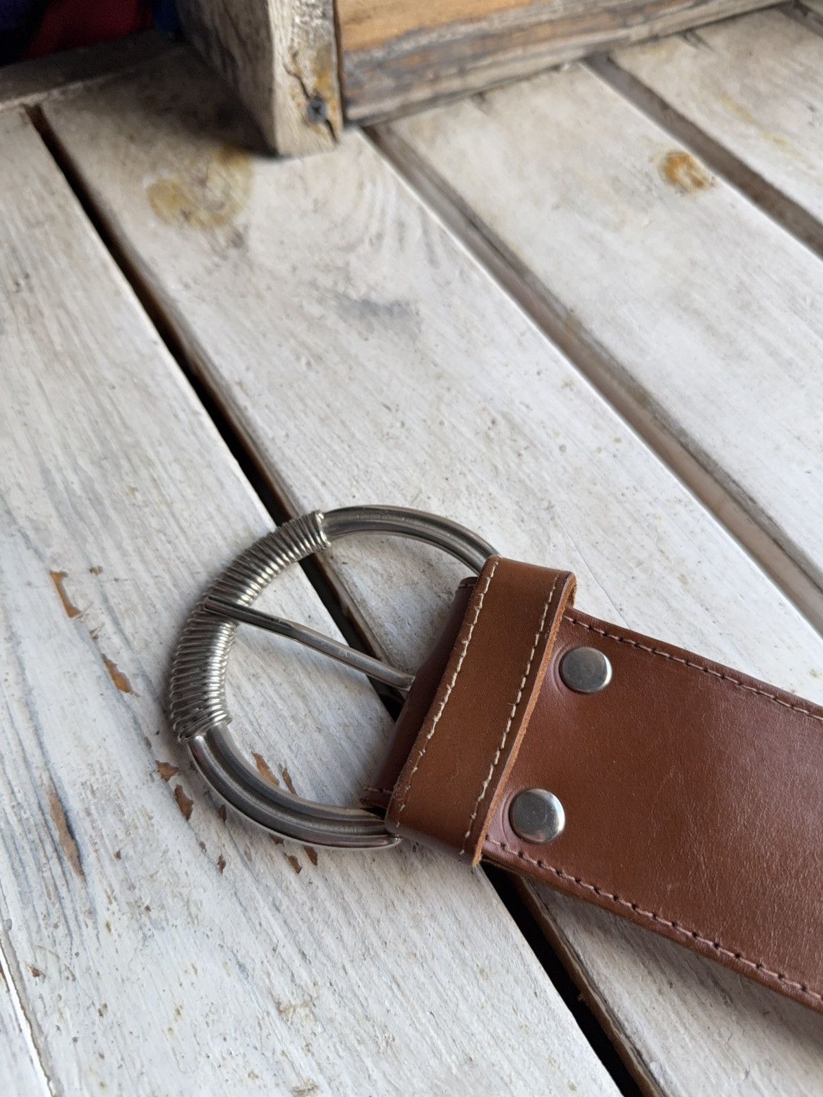 Japanese Brand Western Brown Leather Belt Green Gem Silver Details Size ONE SIZE - 11 Thumbnail