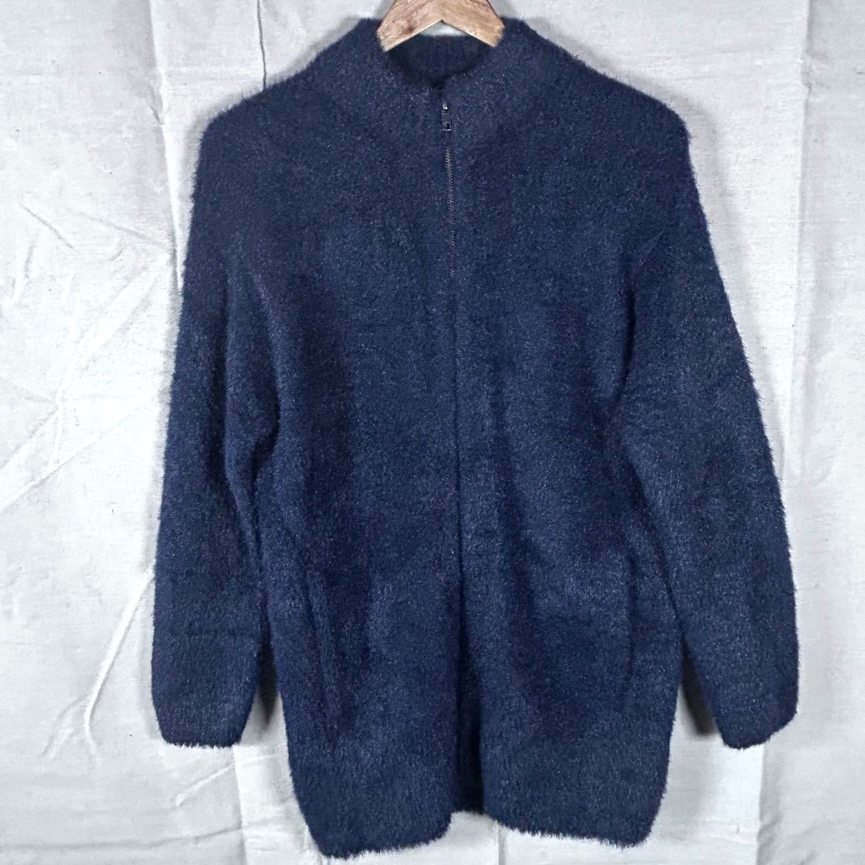 J.Crew J. Crew Point Sur Cardigan Sweater XS Navy Blue Fuzzy Full Zip Mock Neck NWT Size XS / US 0-2 / IT 36-38 - 2 Thumbnail