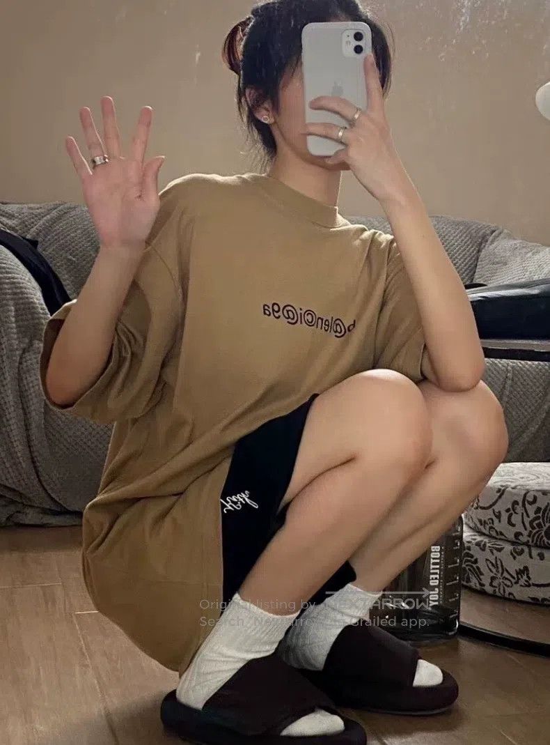 Balenciaga Balenciaga Brown Logo Letter Embroidered Cotton Round Neck Size US S / EU 44-46 / 1 - 9 Thumbnail