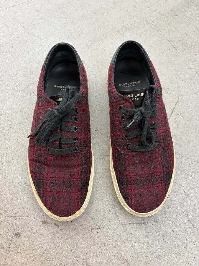 Saint Laurent Paris 2010s Saint Laurent Bordeaux Tartan Sneakers Size US 10 / EU 43 - 2 Thumbnail