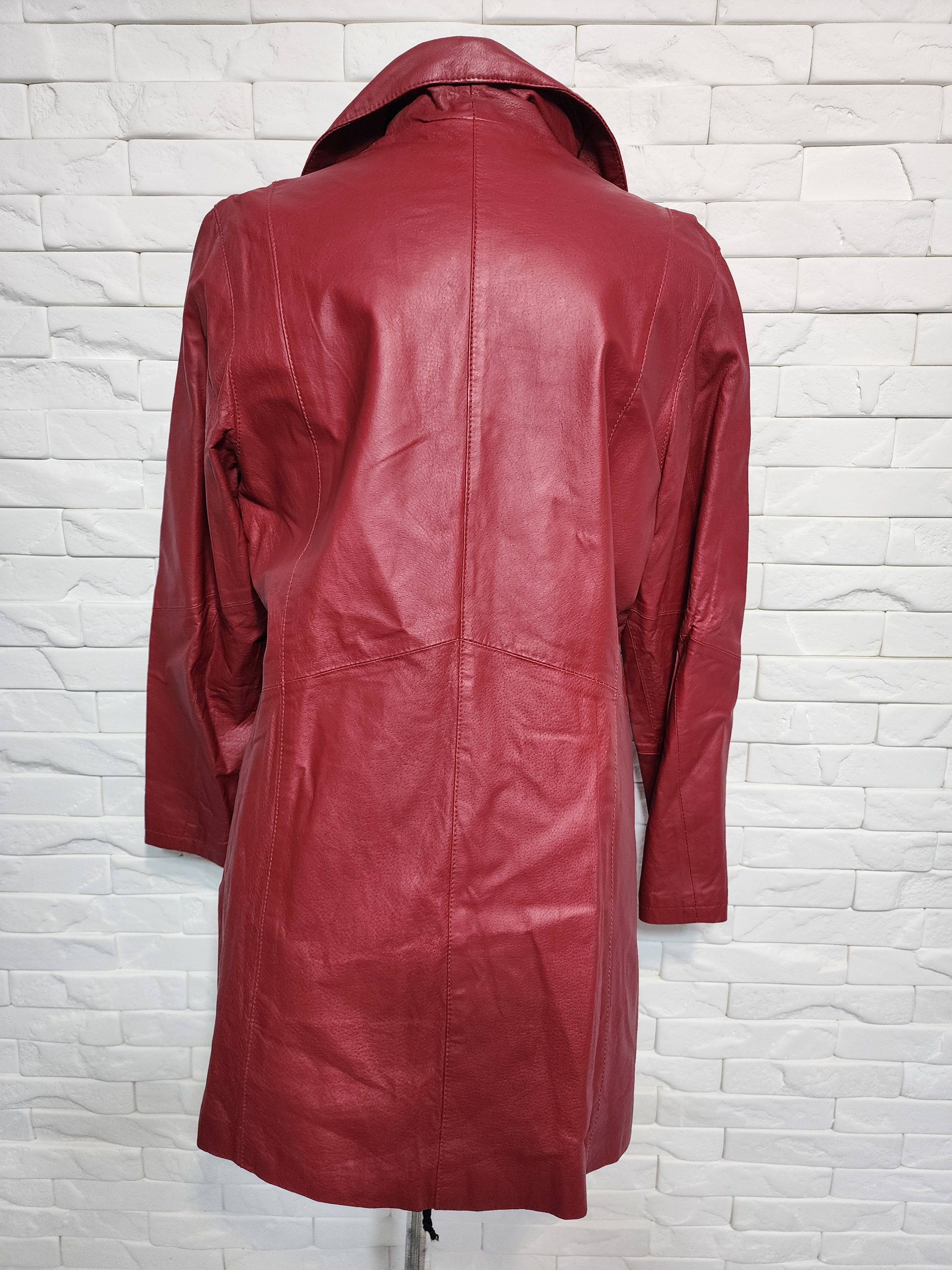 Designer Long Red Leather Jacket: Size XL / US 12-14 / IT 48-50 - 4 Thumbnail