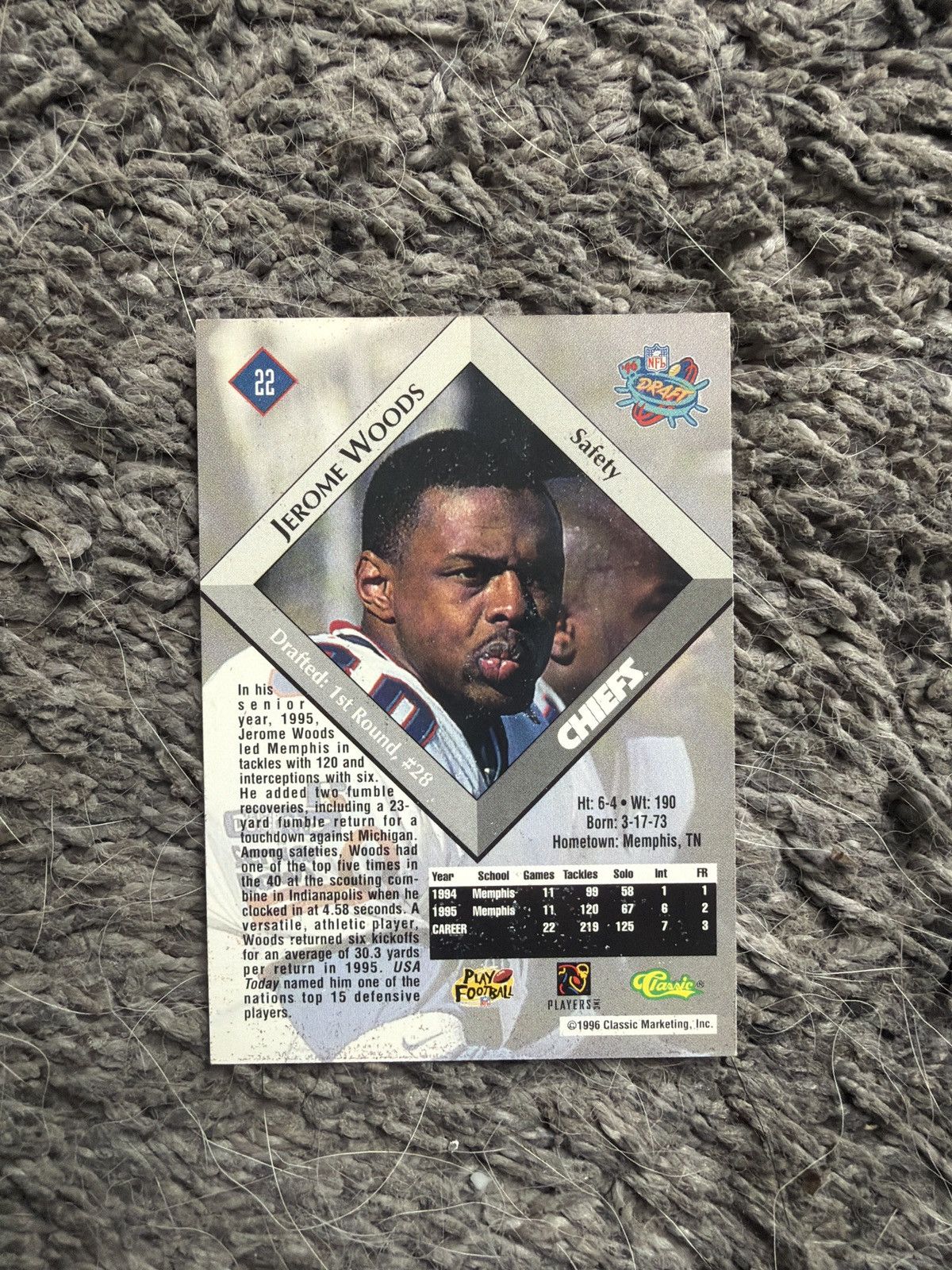 NFL 1996 Classic #22 Jerome Woods Card Size ONE SIZE - 2 Thumbnail