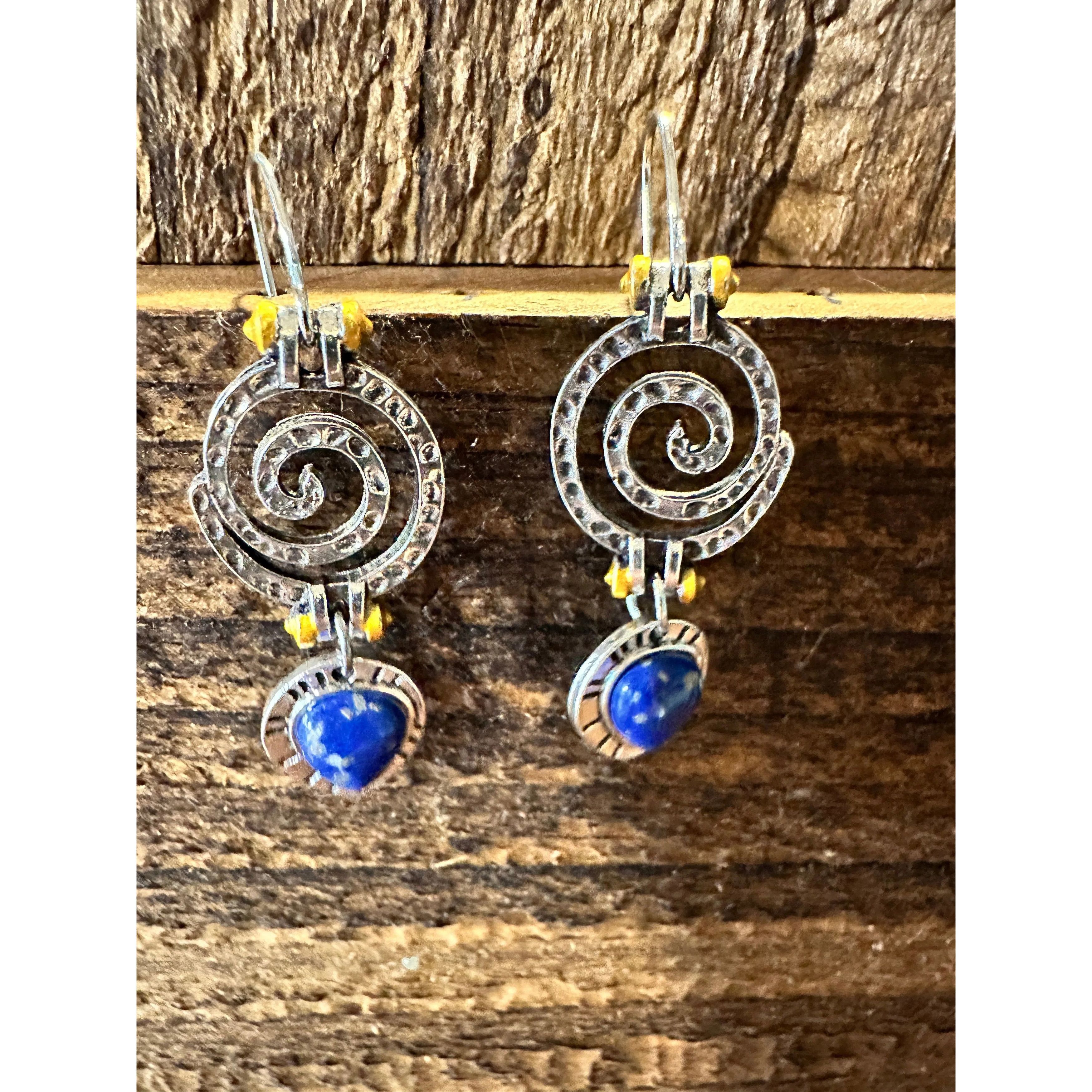 Other Boho Hippie Western Silver Drop Wire Earrings, Blue Sapphire Size ONE SIZE - 2 Thumbnail