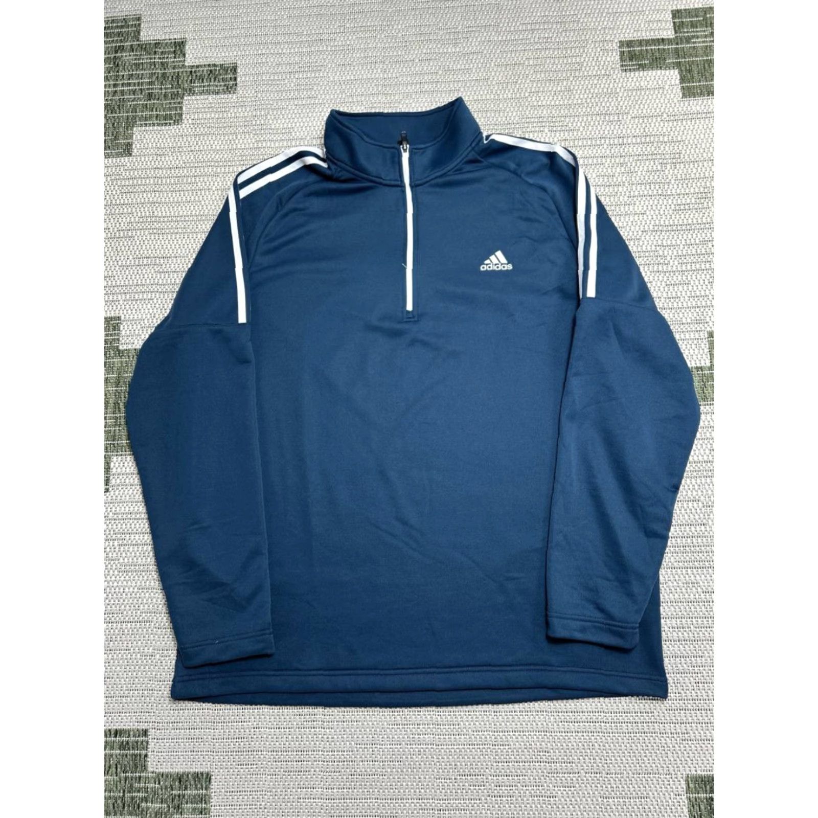 Adidas Adidas Golf Jacket Mens XL Blue Striped French Terry 1/4 Zip Running Athleisure Size US XL / EU 56 / 4 - 2 Thumbnail