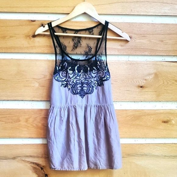 Miss Me Miss Me Sequined Lace Peplum Silk Blend Sz. L Baby Doll Tank Size L / US 10 / IT 46 - 2 Thumbnail