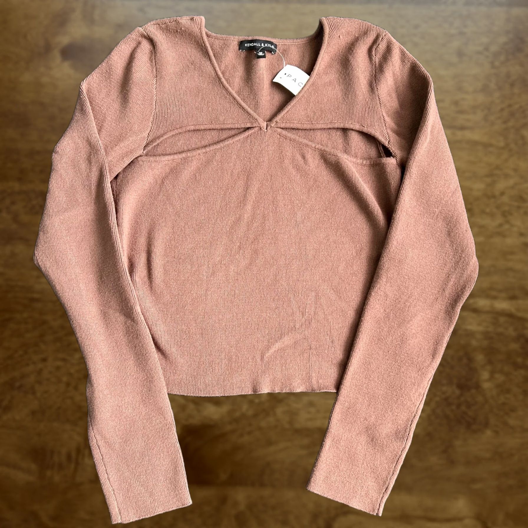 Vintage Kendall And Kylie Sweater Womens Medium Brown V Neck Cutout Knit Long Sleeve Size M / US 6-8 / IT 42-44 - 1 Thumbnail