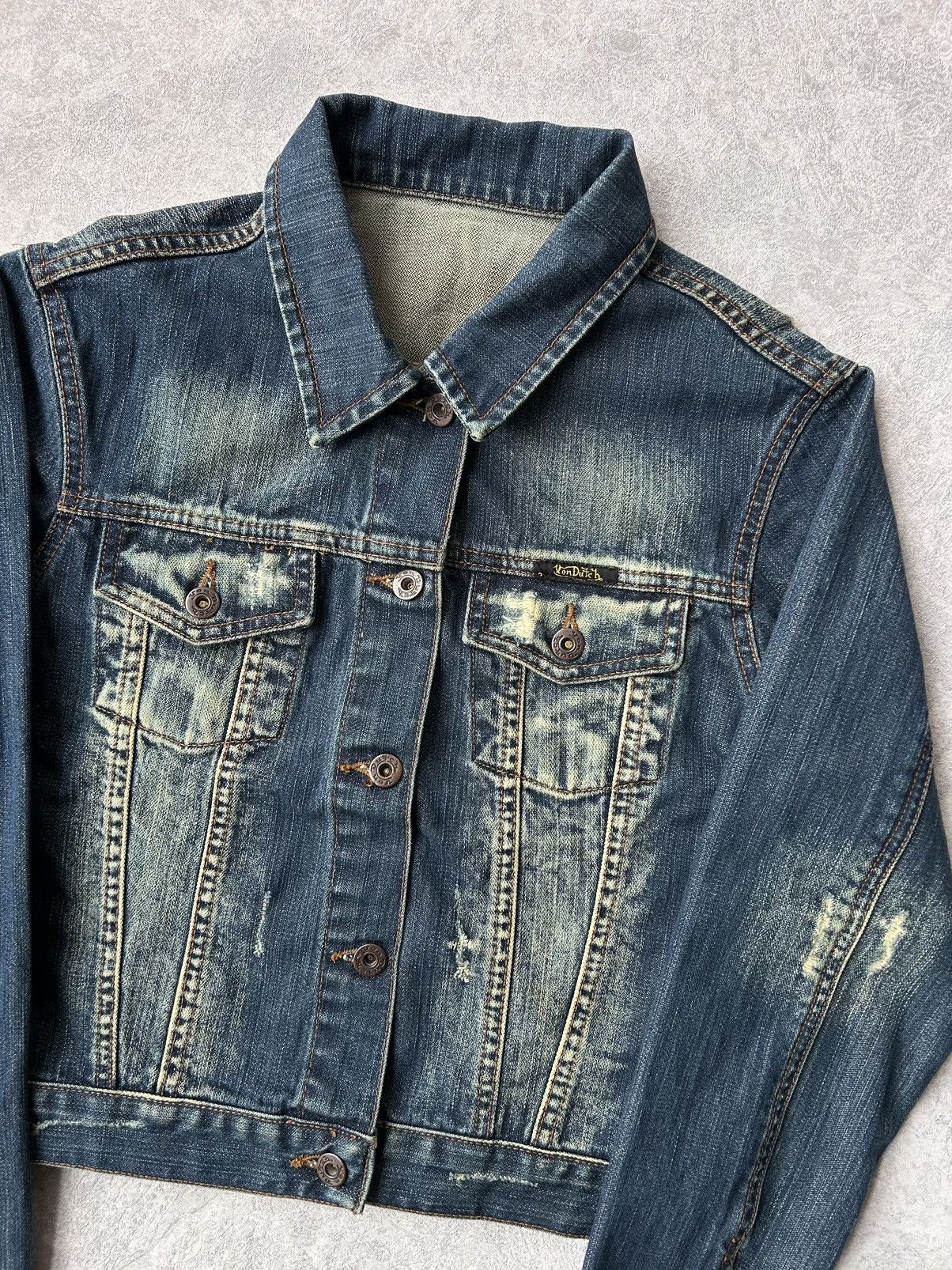 Von Dutch 00s Von Dutch Tattoo Distressed Denim Button Jacket Y2K Size S / US 4 / IT 40 - 7 Thumbnail