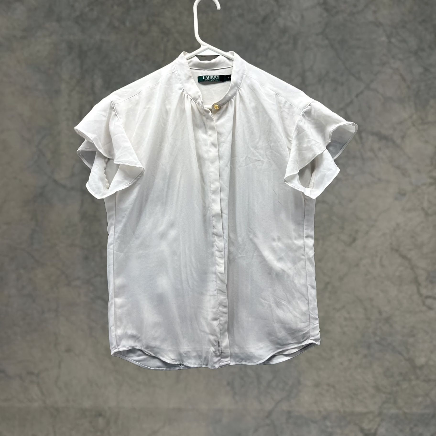 Ralph Lauren Lauren Ralph Lauren Blouse Womens Small White High Neck Flutter Sleeve Woven Top Size S / US 4 / IT 40 - 1 Thumbnail