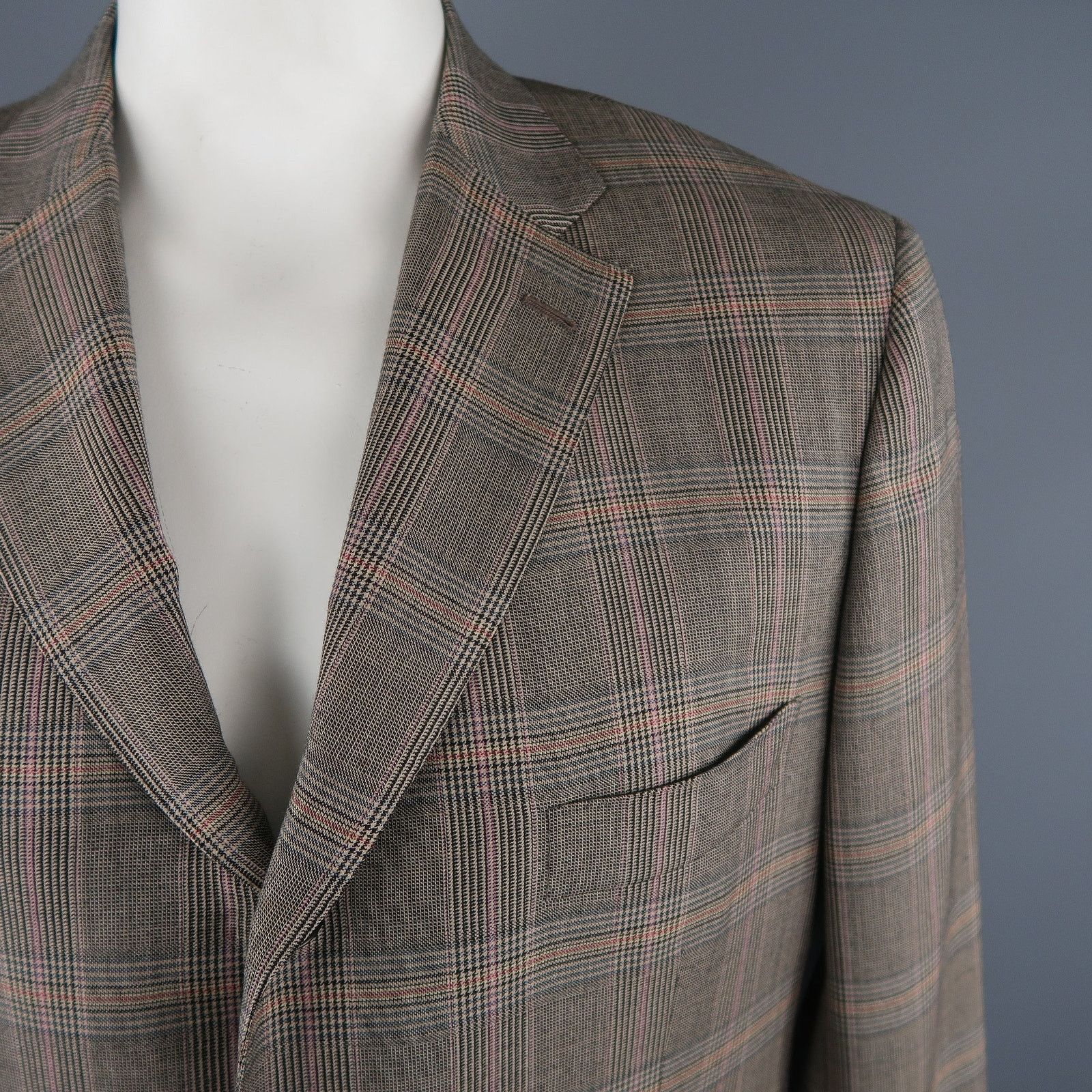 Isaia ISAIA Size 46 Long Brown Plaid Wool Notch Lapel Sport Coat Size 46R - 3 Thumbnail