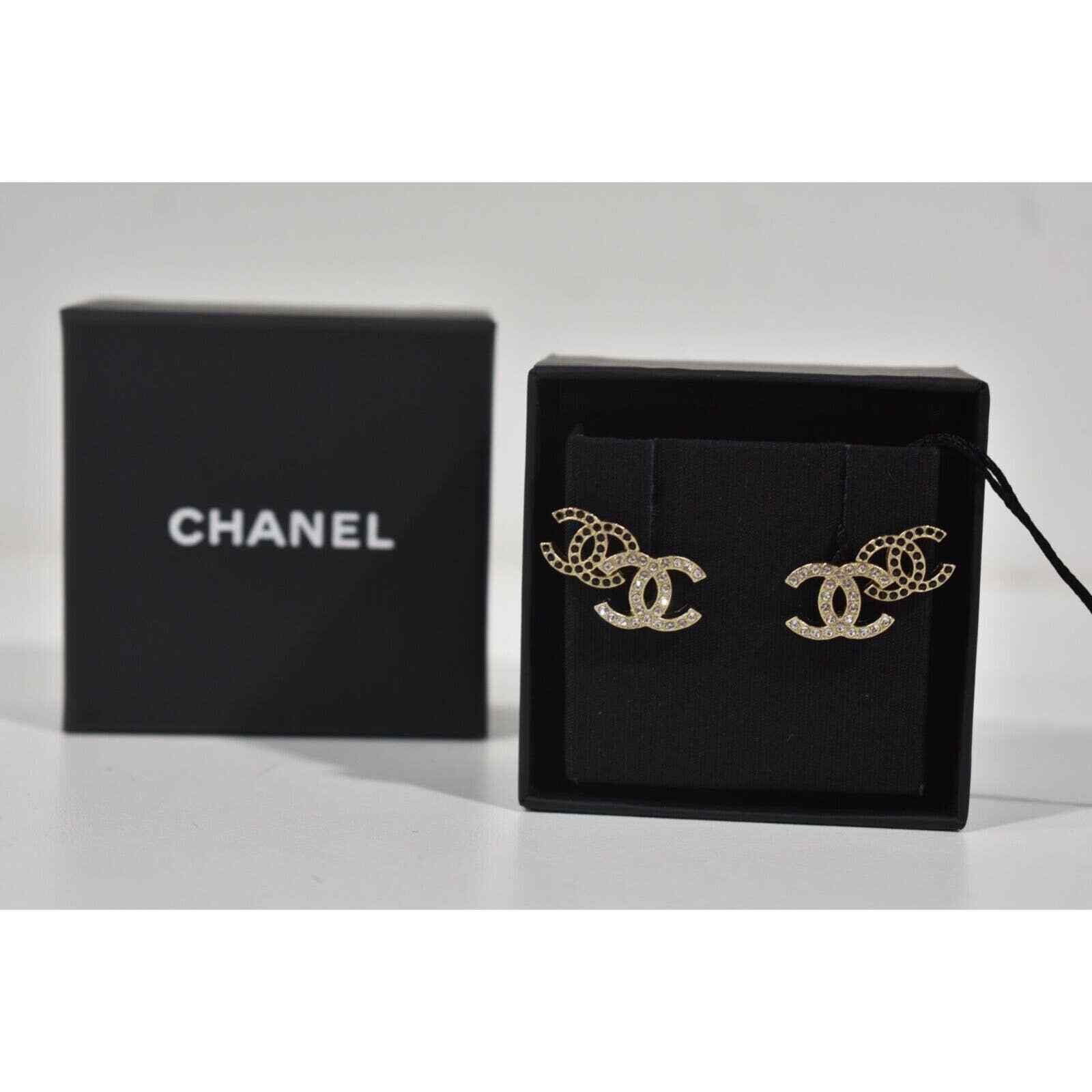 Chanel Chanel Gold Black Crystal Dangle Statement Stud Earring Size ONE SIZE - 4 Thumbnail