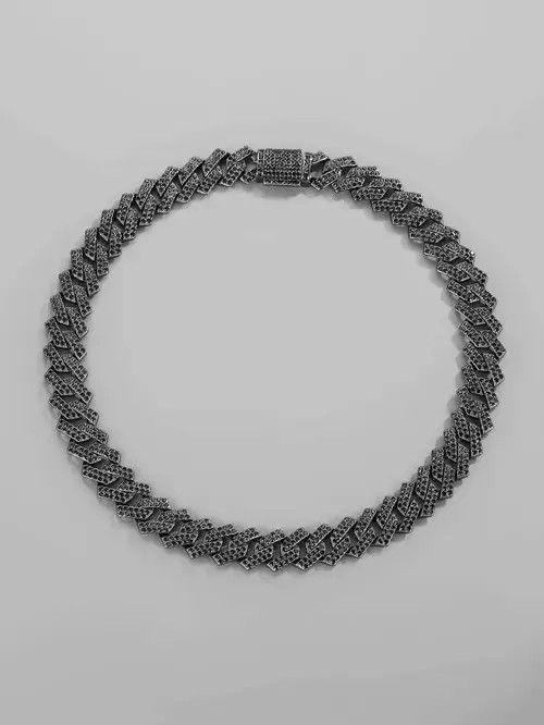 VIBE Retro Punk Rhinestone Silver Chain Necklace Black Size ONE SIZE - 4 Thumbnail