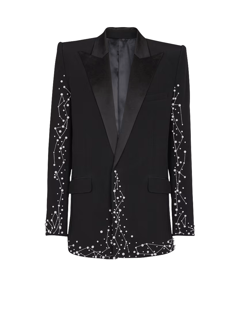 Balmain o1s1wg110126 1 Button Jacket With Embroidery in Black Size US S / EU 44-46 / 1 - 1 Thumbnail