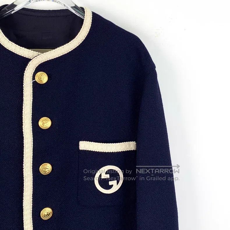Gucci Gucci 23 dark blue logo embroidered wool round neck single Size US M / EU 48-50 / 2 - 3 Thumbnail