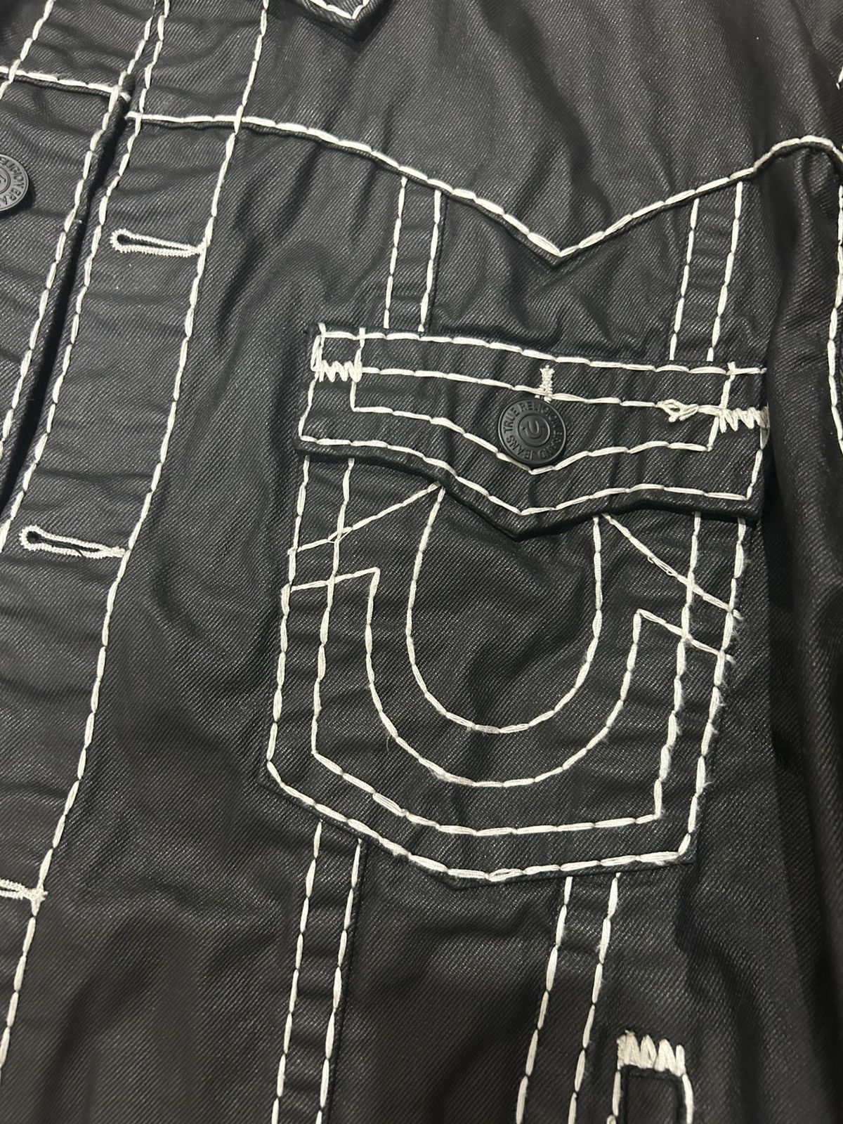 True Religion 🕷️ Waxed Denim Black & White Super T Jacket 🕷️ Size US XL / EU 56 / 4 - 2 Thumbnail