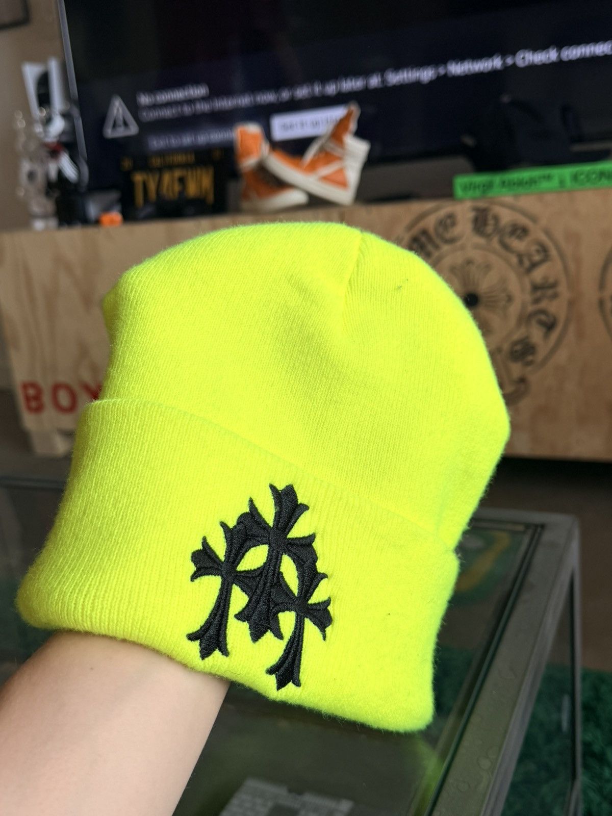 Chrome Hearts Lime Green Triple Cross Beanie Size ONE SIZE - 1 Thumbnail