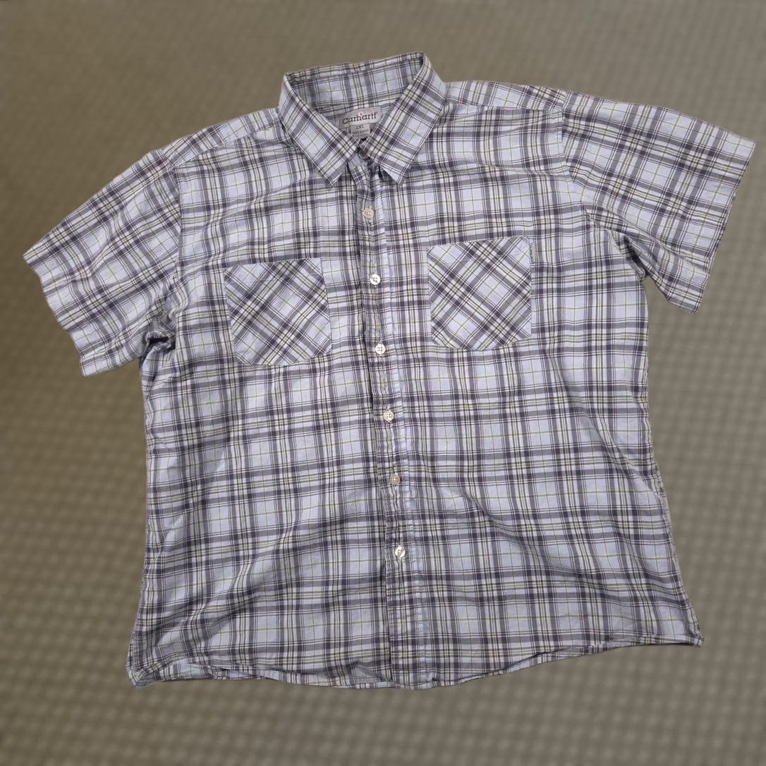 Carhartt Carhartt Shirt Mens 2XL Blue Gray Green Plaid Short Sleeve Button Front Size US XXL / EU 58 / 5 - 1 Thumbnail