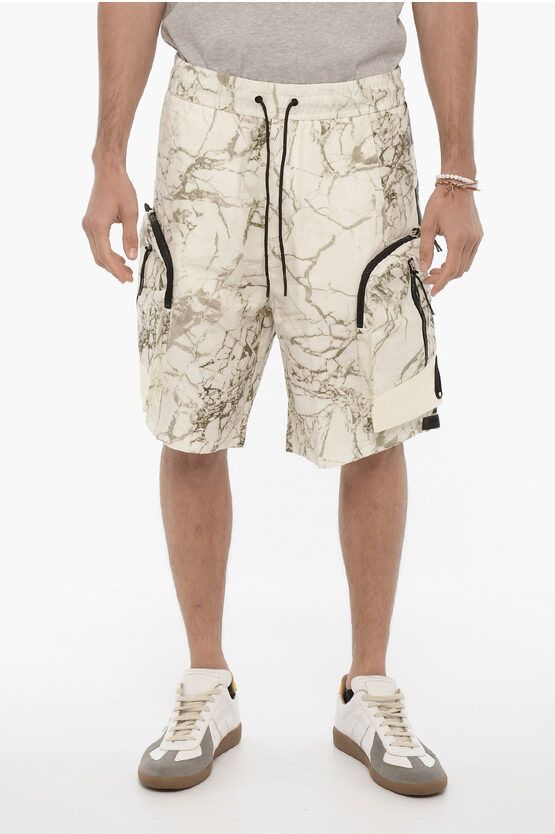 image of A Cold Wall Marble Effect Rip Stop Check Cargo Shorts in White, Men's (Size 31)