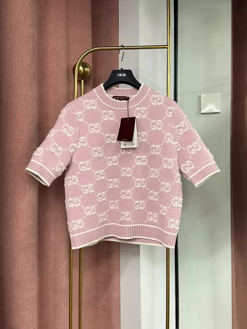 Gucci Gucci Pink Logo Knit Short Sleeve Top - dmc Size US M / EU 48-50 / 2 - 1 Thumbnail