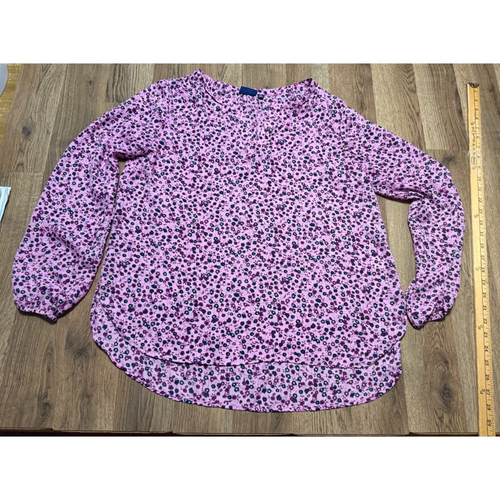 Vintage NorthCrest Blouse Women Medium Purple Blue Floral Long Sleeve V-neck Casual Womens Size M / US 6-8 / IT 42-44 - 2 Thumbnail