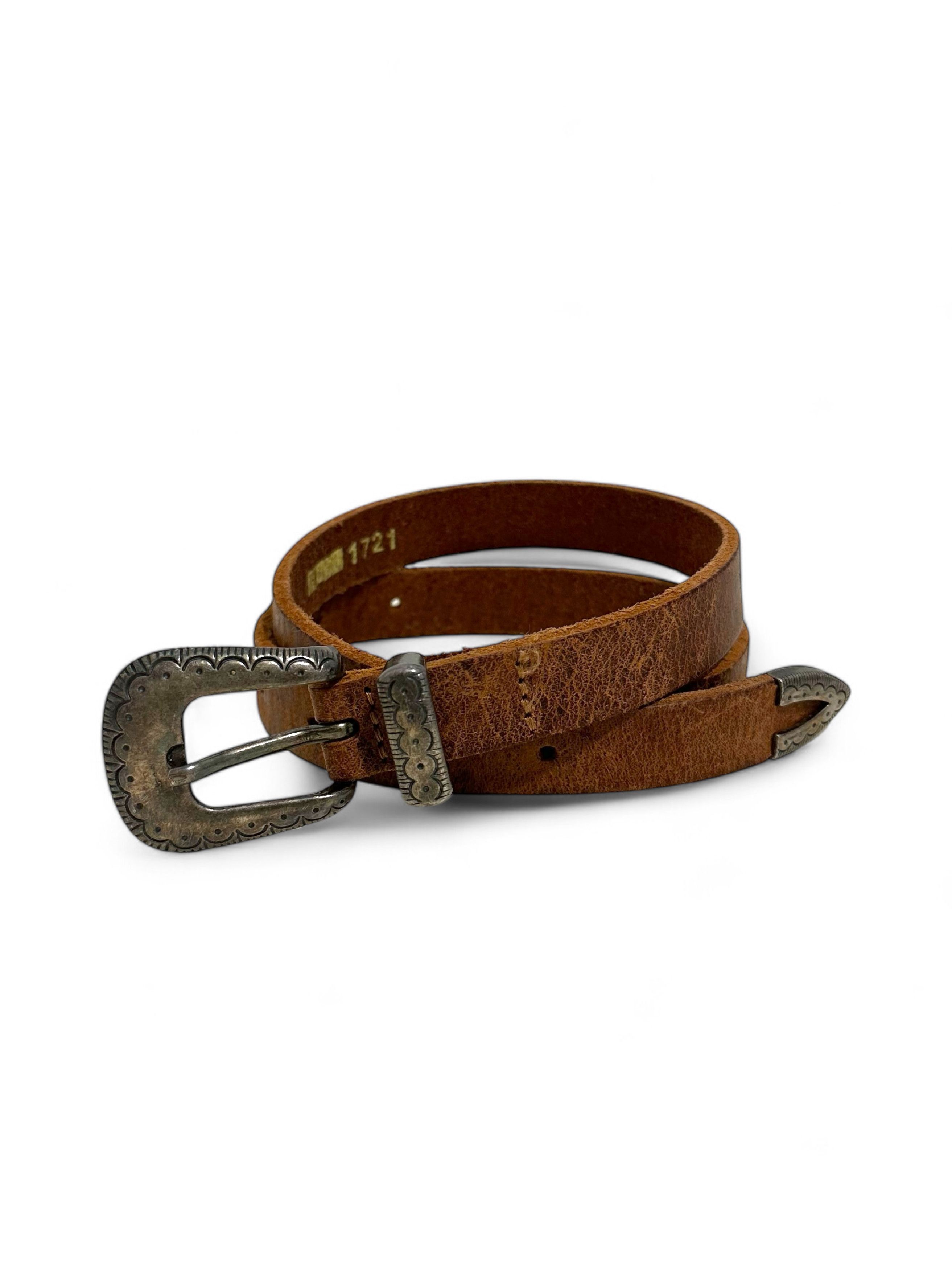 Vintage Vintage Thick Brown Leather Western Style Belt 26 Inch Size ONE SIZE - 3 Thumbnail