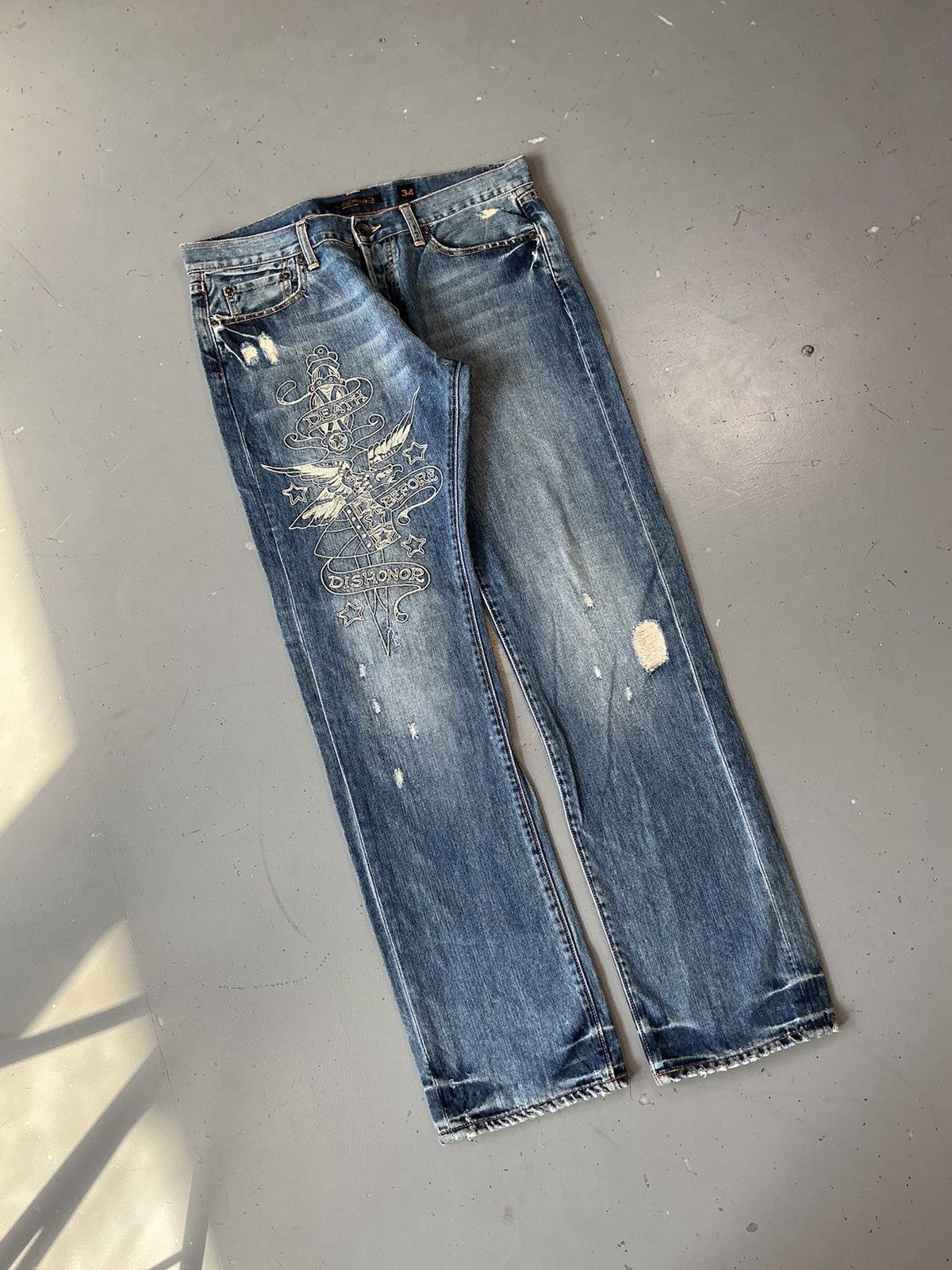 Ed Hardy × Vintage Vintage Edhardy SpellOut printed denim Size US 34 / EU 50 - 3 Thumbnail