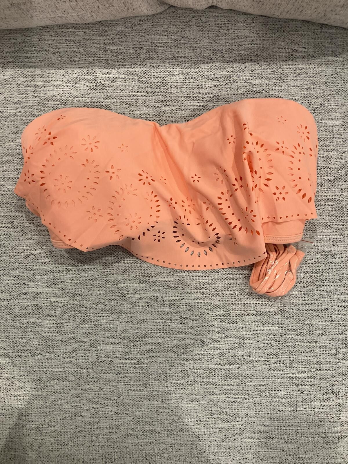 Unknown London Peach Strapless Bandeau Bikini Top with Laser Cut Design Size ONE SIZE - 1 Thumbnail