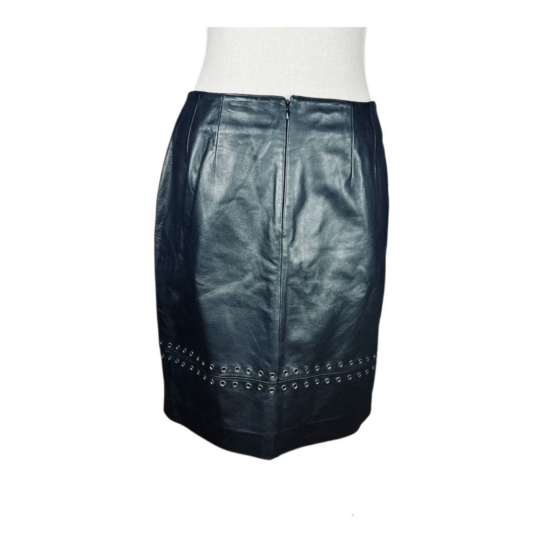 Vintage Vintage Lamb Leather Grommet Stud Pencil Skirt Black 10 Chic Size 32" / US 10 / IT 46 - 3 Thumbnail