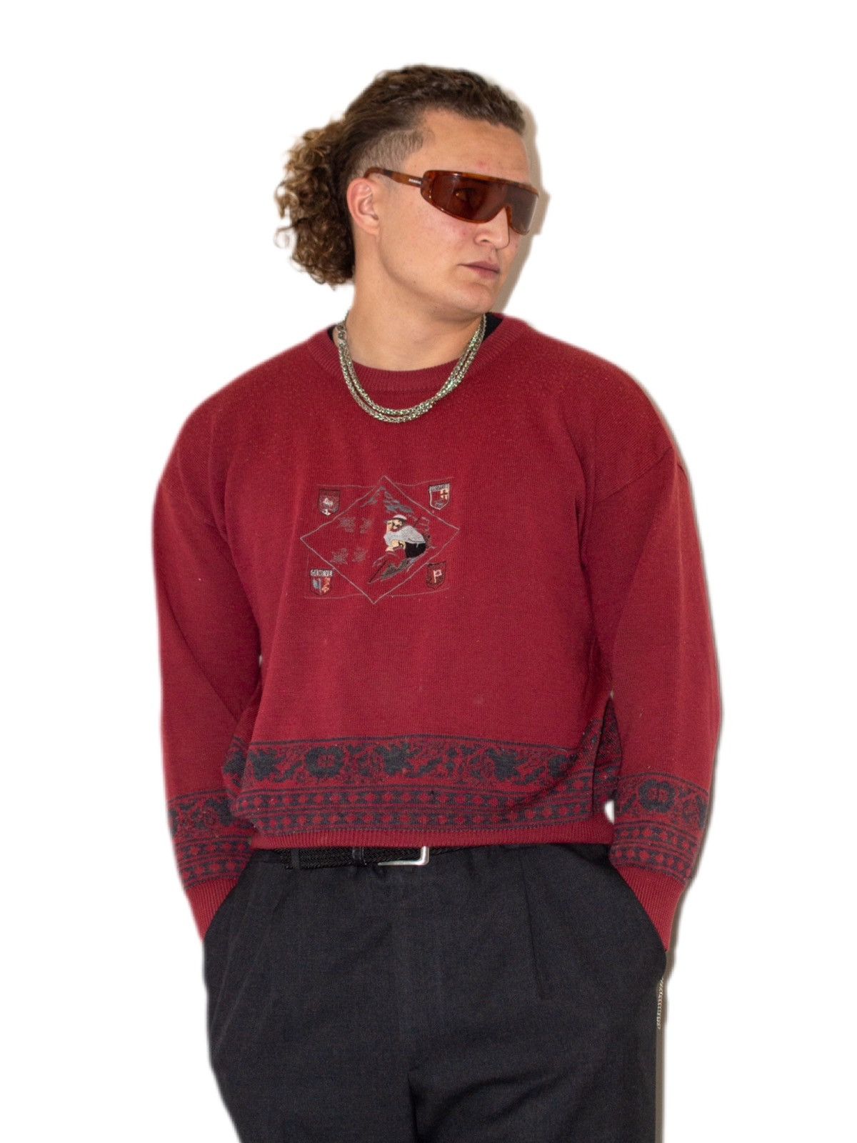 Designer × Vintage 90s Luxury Vintage knit Intricate Embroidered Jumper Size US M / EU 48-50 / 2 - 1 Thumbnail