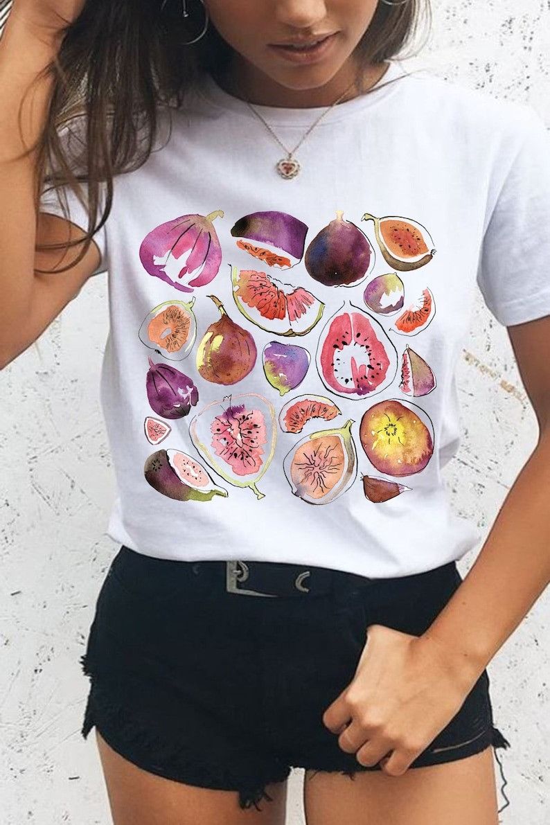 Designer Figs T-Shirt, Vintage Graphic Fruit Shirt Size L / US 10 / IT 46 - 3 Thumbnail