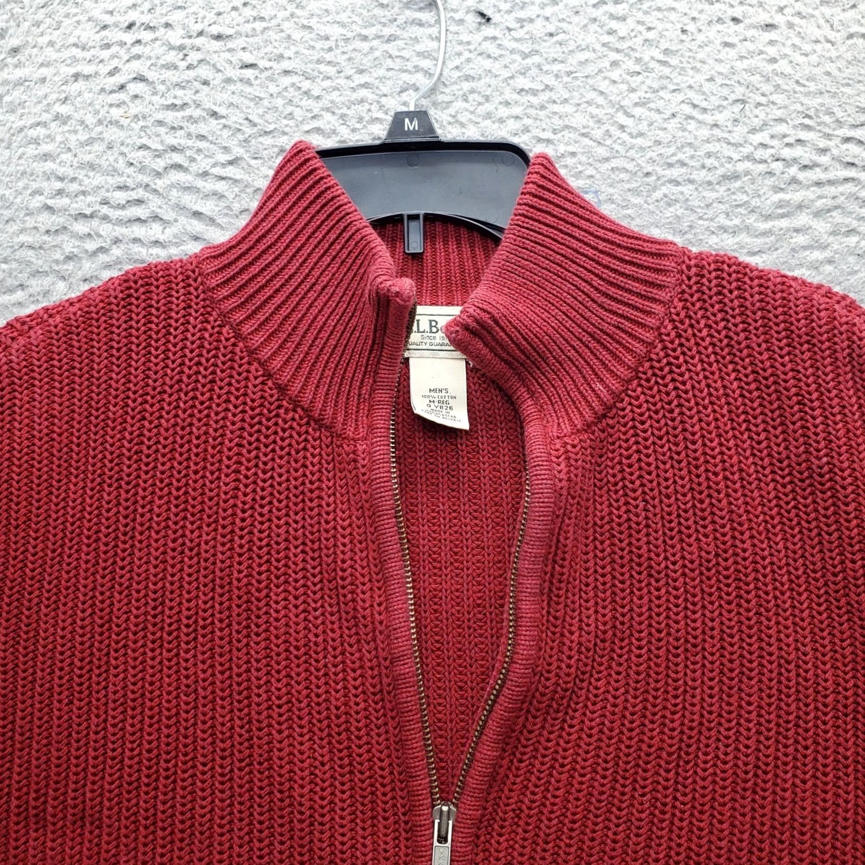 Vintage L.L. Bean Cardigan Sweater Mens Medium Dark Red Chunky Knit Mock Neck Full Zip Size US M / EU 48-50 / 2 - 7 Thumbnail