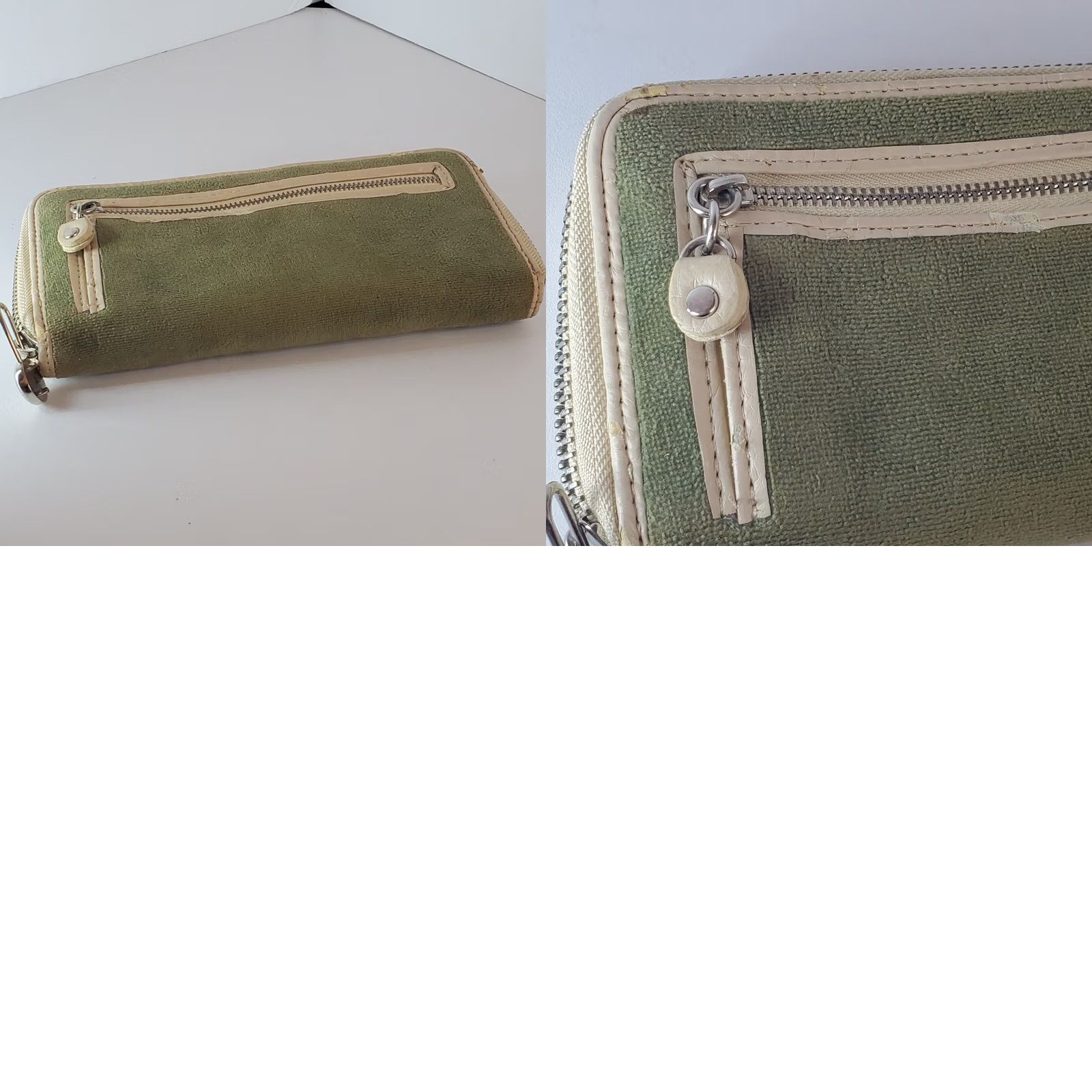 Juicy Couture VINTAGE Juicy Couture Wallet Green Velour Princess Crown Zip-Around Leather Womens L Green Heart Love Y2K 90s Logo Zipper Size ONE SIZE - 8 Thumbnail