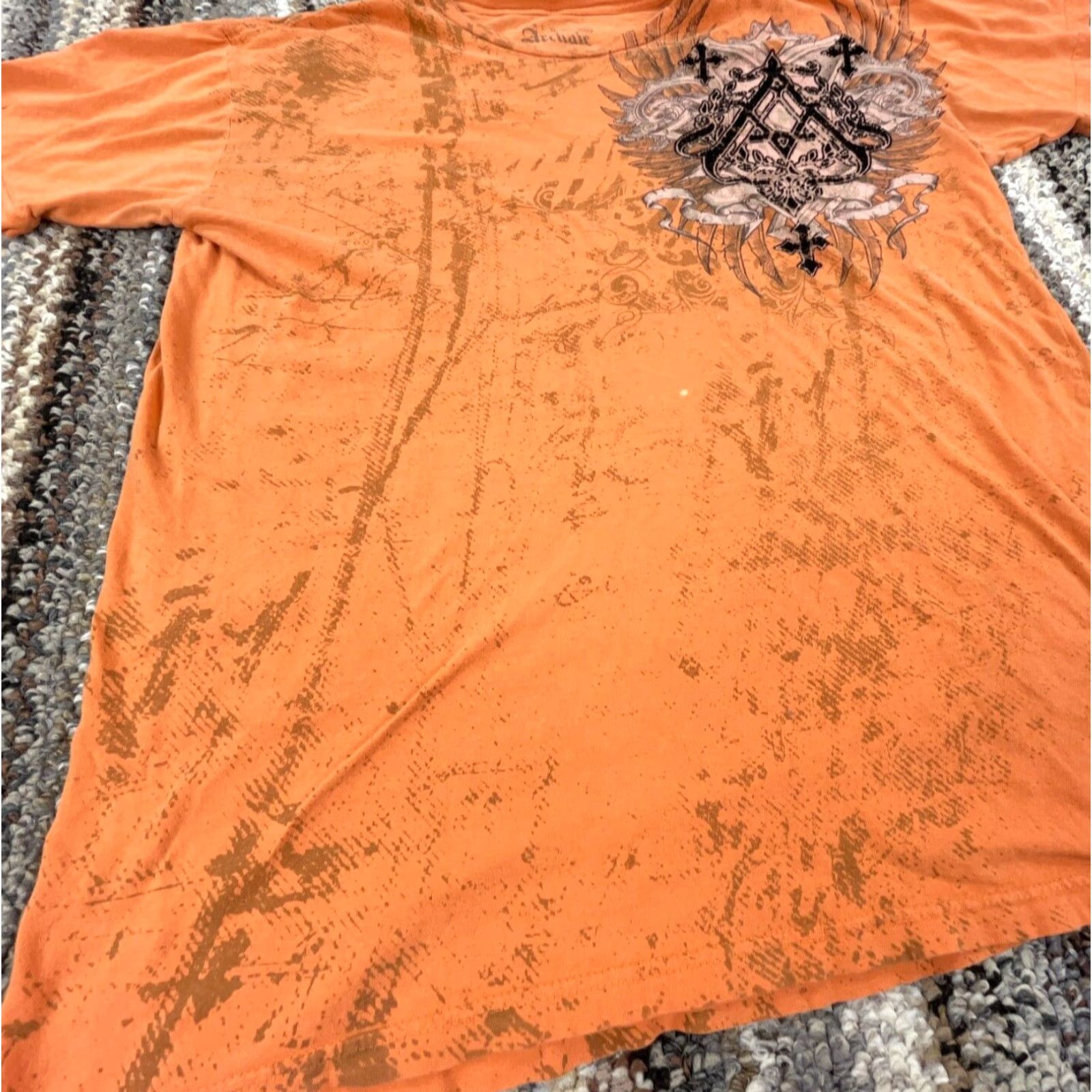 Spell Archaic T-Shirt Men 3XL Orange Tee Cross Spell Out MMA Fighter Cyber Punk Graphic Print USA 90s Grunge Gothic Motorcycle Retro Shirt Mens Size US XXL / EU 58 / 5 - 5 Thumbnail