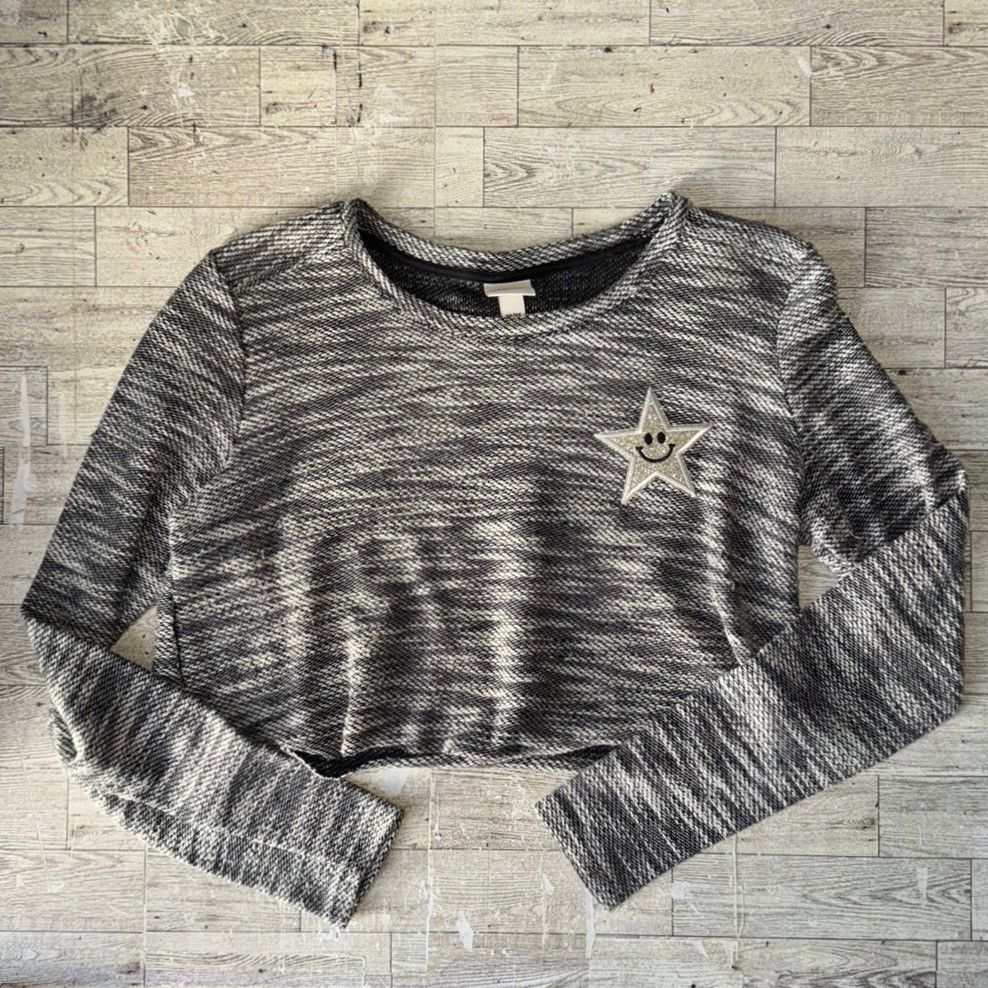 Merona Retro, Monochrome, Patchwork, Raw Hem Cropped Knit Sweater Size M / US 6-8 / IT 42-44 - 4 Thumbnail