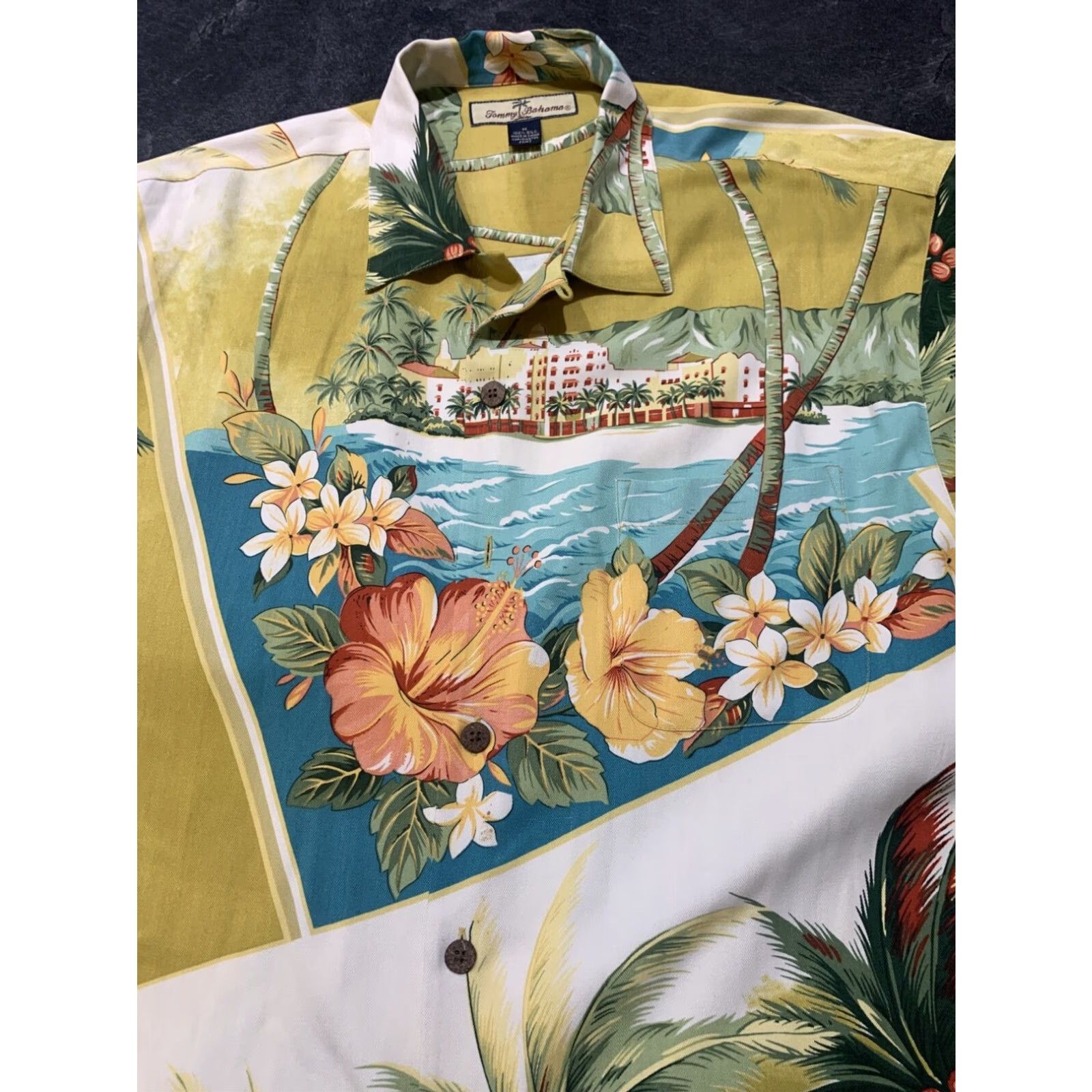 Tommy Bahama Tommy Bahama Yellow Floral Silk Hawaiian Button Up Mens Short Sleeve Shirt M Size US M / EU 48-50 / 2 - 4 Thumbnail