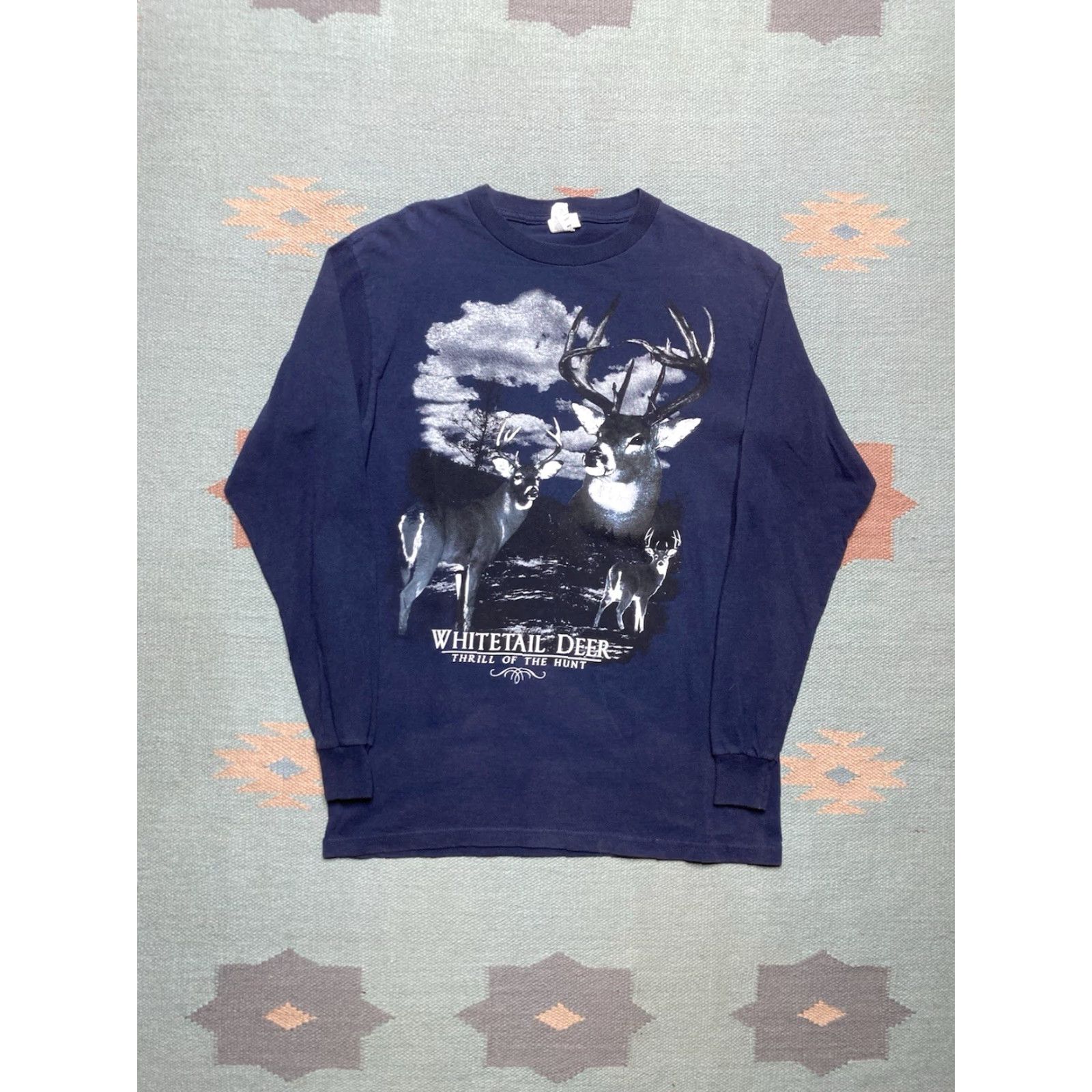 THRILLS VINTAGE graphic long sleeve t shirt whitetail deer thrill of the hunt medium blue Mens T-Shirt Long Sleeve Regular Size M Size US M / EU 48-50 / 2 - 2 Thumbnail