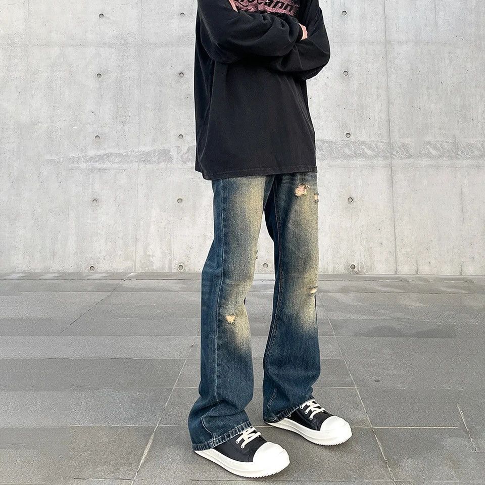 Japanese Brand Vintage Blue Flared Distressed Winter Fit Street Denim Pants Size US 29 - 2 Thumbnail