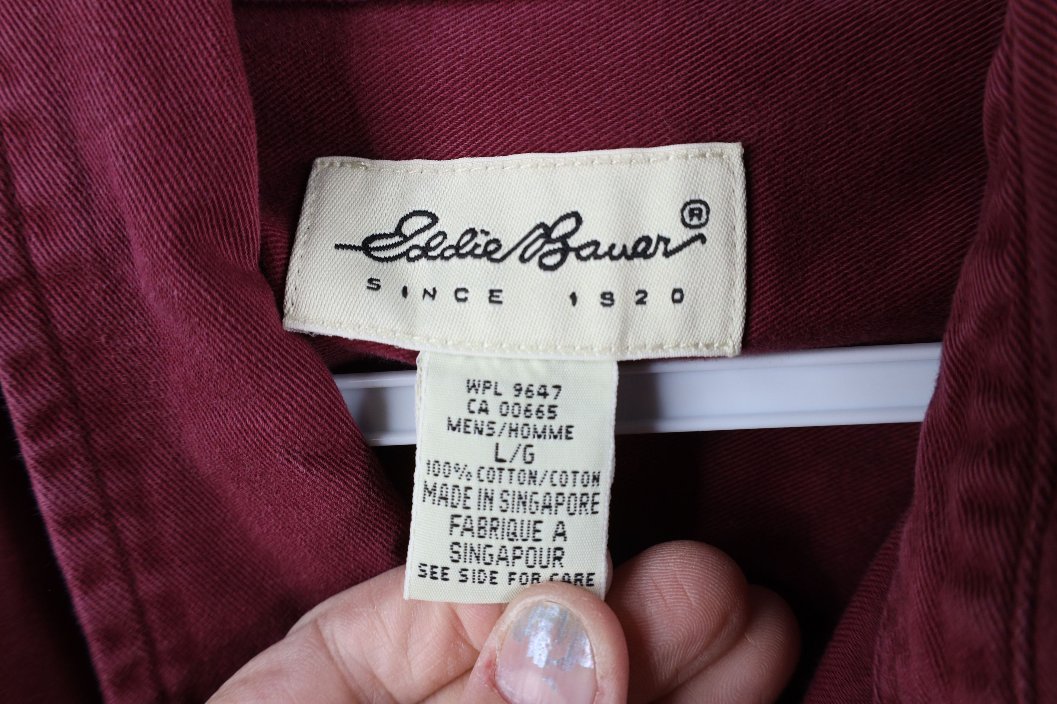 Eddie Bauer × Vintage Vintage 90s Eddie Bauer Button Down Shirt Burgundy Cotton Size US L / EU 52-54 / 3 - 7 Thumbnail