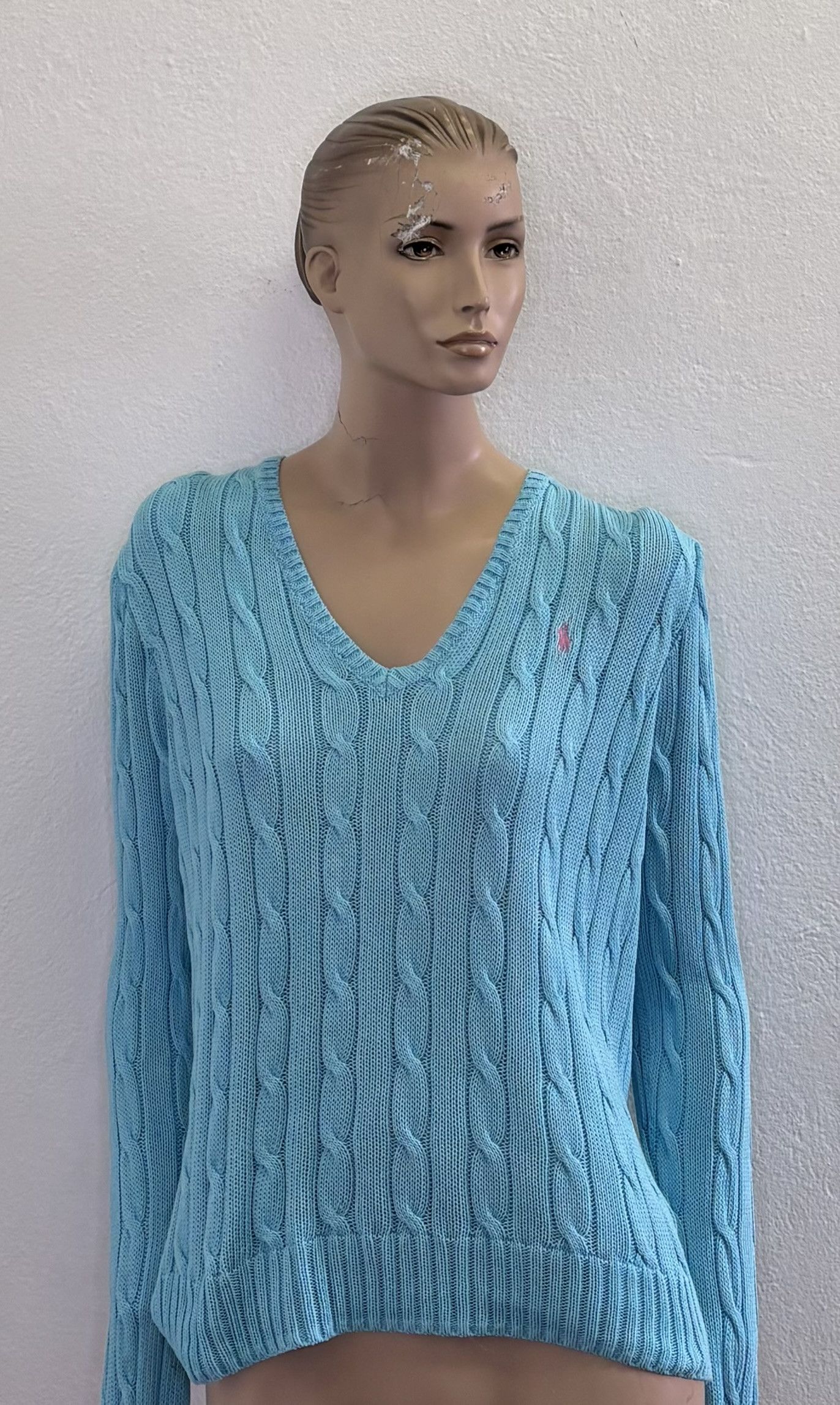 Polo Ralph Lauren Polo Ralph Lauren Cable V-Neck Baby Blue Sweater Size XL Size XL / US 12-14 / IT 48-50 - 1 Thumbnail