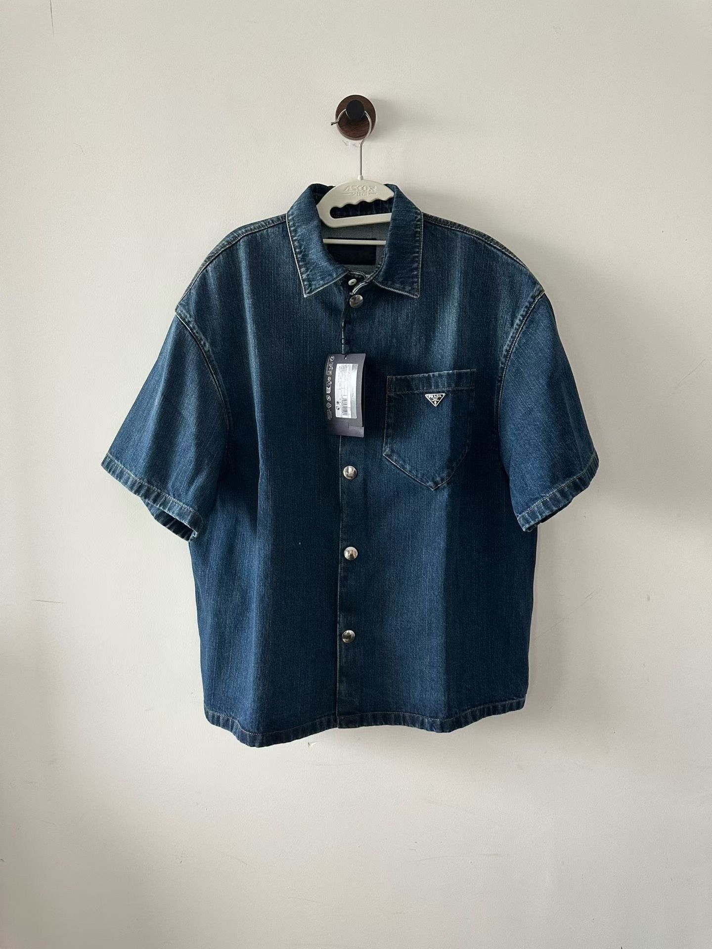 Prada Prada Enameled Triangle Logo Denim Shirt Size US L / EU 52-54 / 3 - 1 Thumbnail