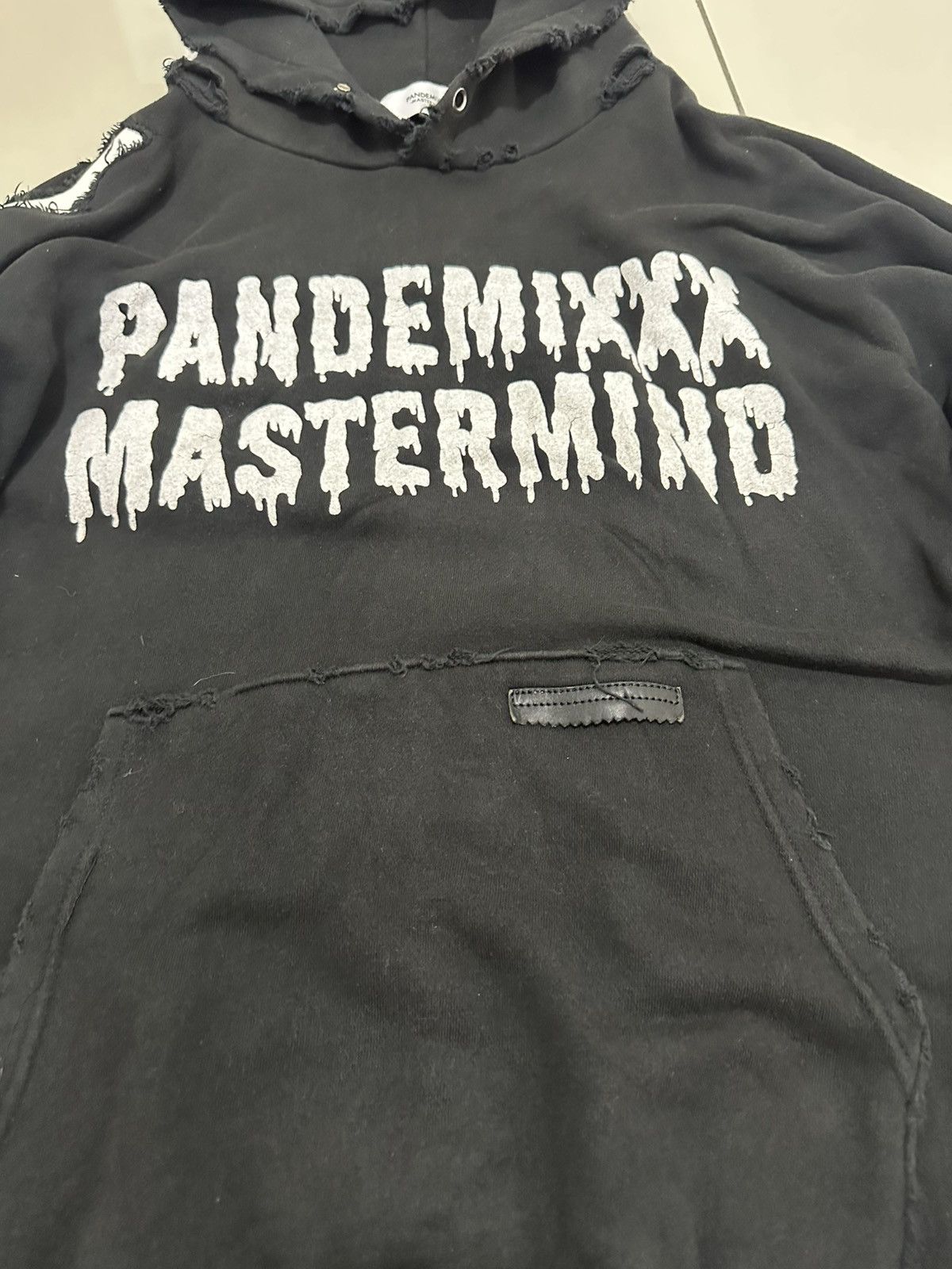 Japanese Brand Pandemixxx mastermind asymmetrical Wave Leather Hoodie Rare Size US L / EU 52-54 / 3 - 7 Thumbnail
