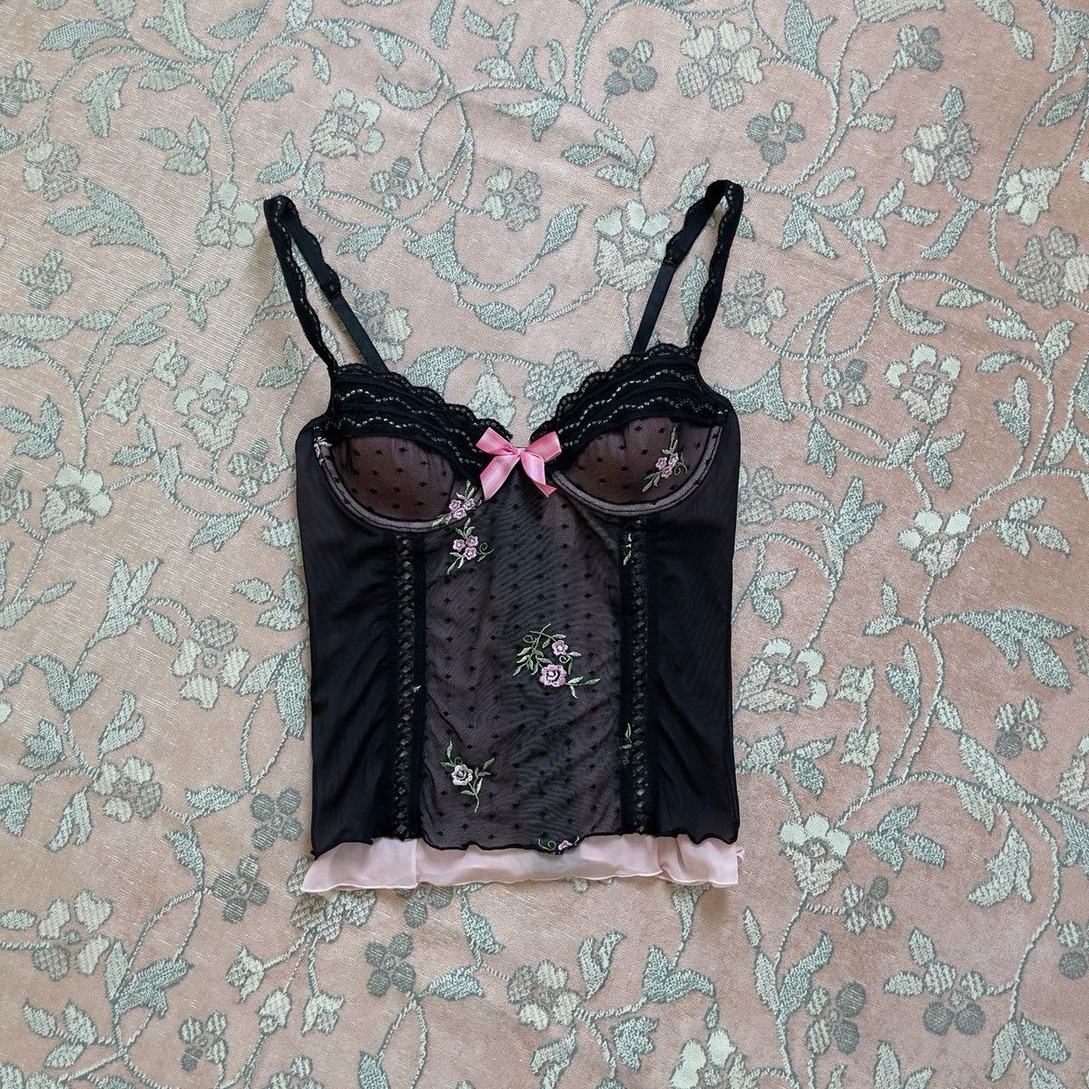 Victoria's Secret Victoria’s Secret Black Mesh Embroidered Bustier (34B/32C) Size S / US 4 / IT 40 - 10 Thumbnail